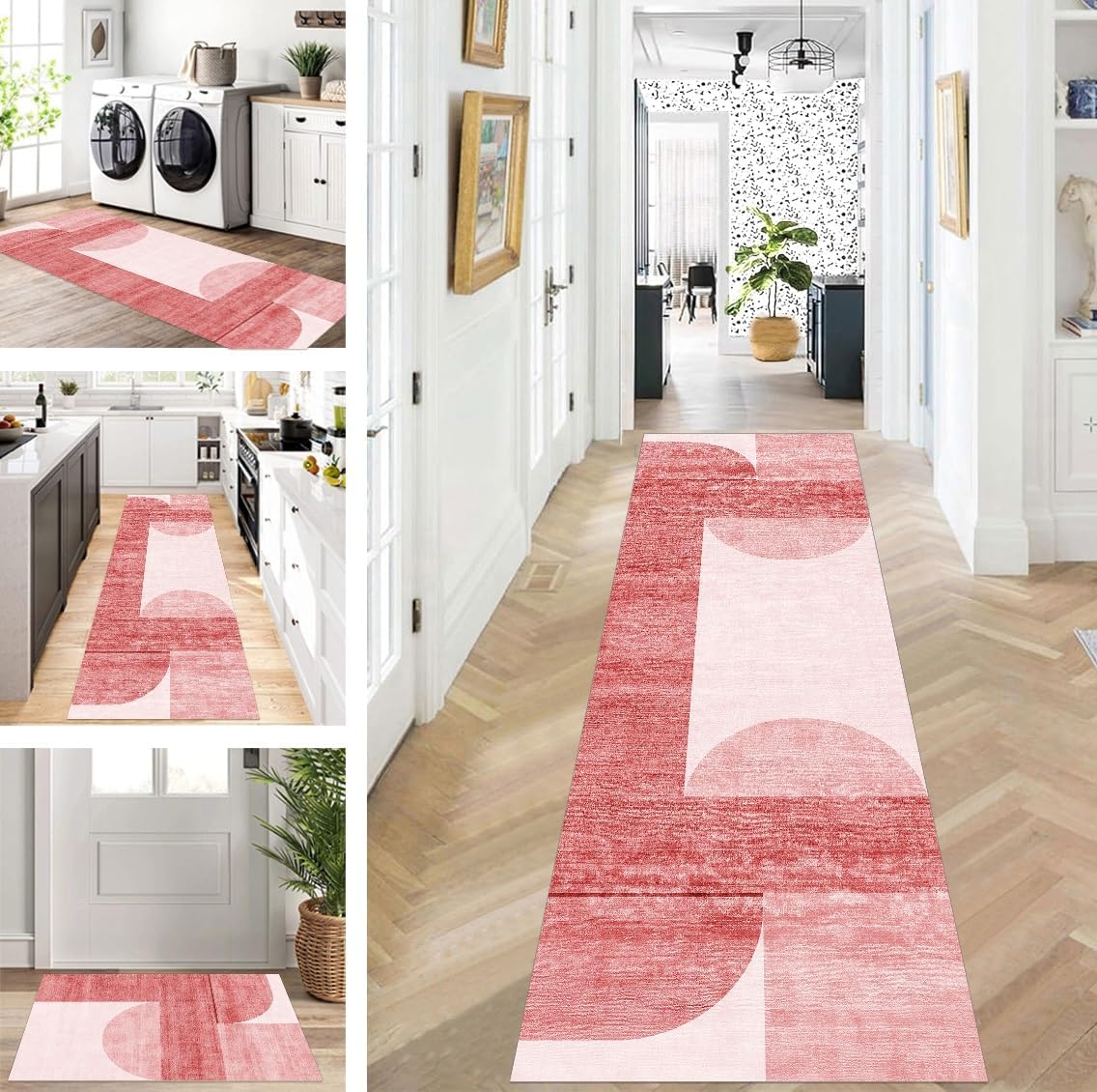 Rug Runner Long Hallway Kitchen Non-Slip Washable Rug Mats Modern Design Kitchen Runner Red 40X120cm Kitchen Rug Sold by the Metre Dining Room Bedroom Living Room Dirt Trapper Mat