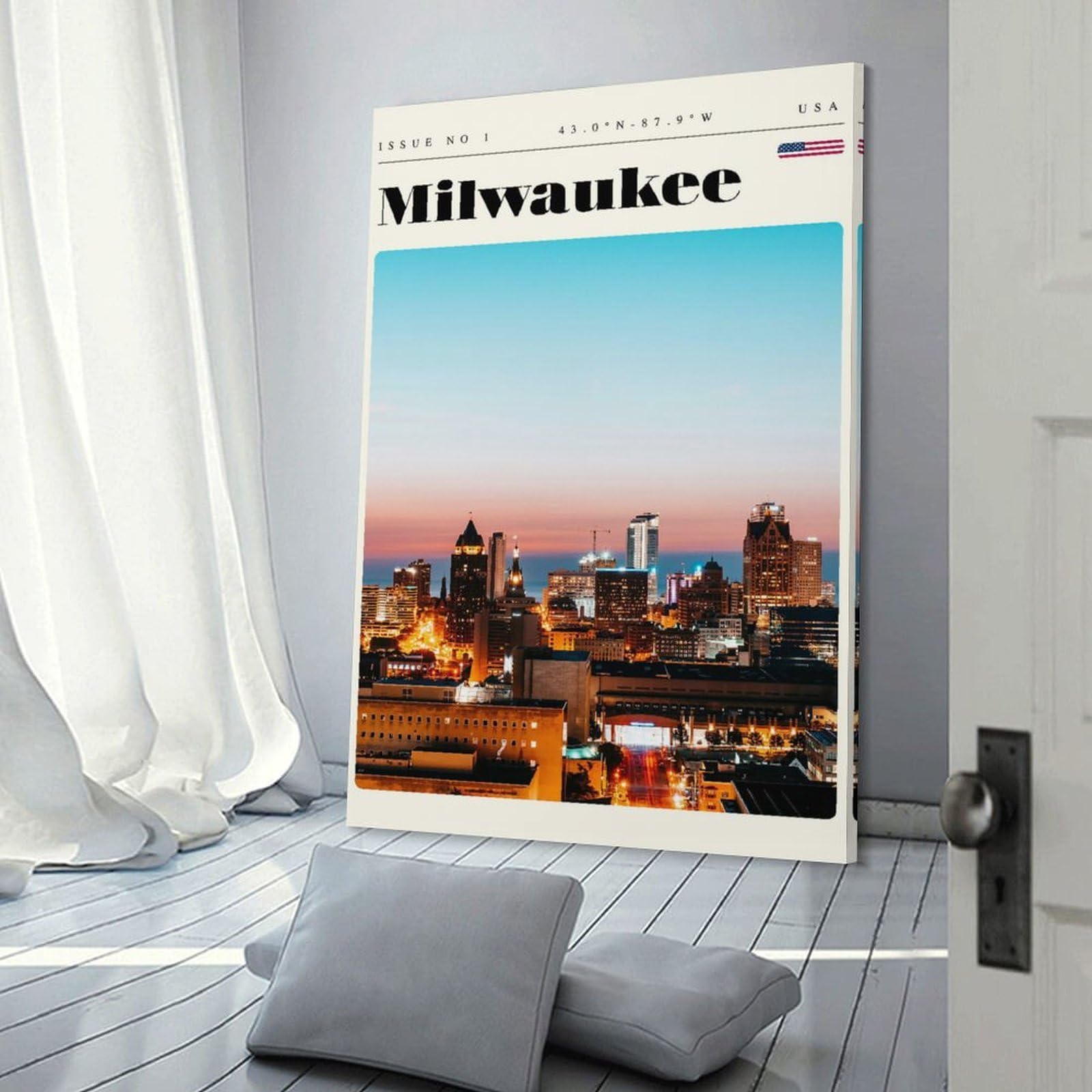 Junmoney Milwaukee Wisconsin Travel Art Canvas Wall Decor, 20x30inch(50x75cm), for Gallery Wall Decor And Room Displays, Wall Decor Suited to Curated Displays