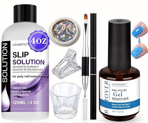 LOUINSTIC Removedor de esmalte de uñas de gel, kit de solución de gel de uñas de polietileno, removedor de gel de 3 a 5 minutos para removedor de