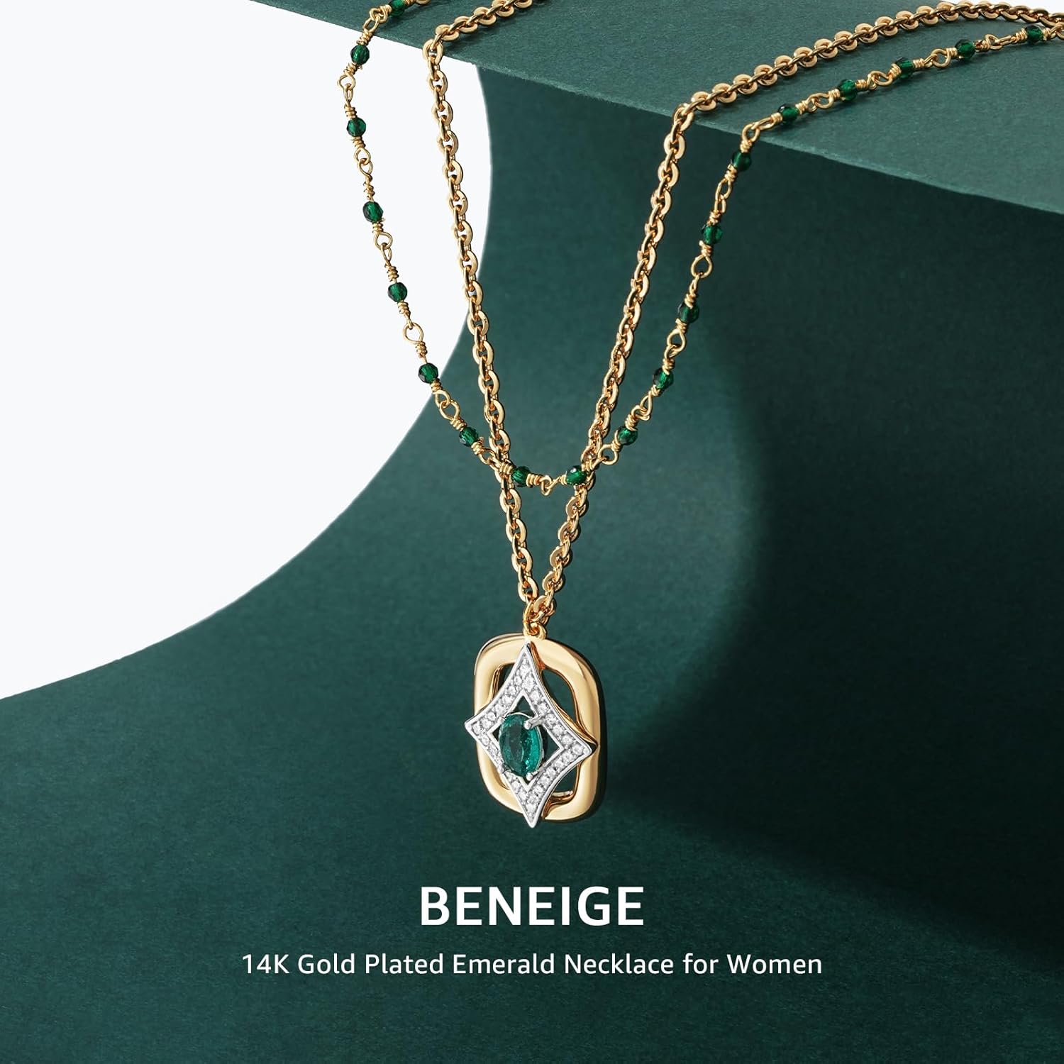 BENEIGE Layered Necklaces for Women 14K Gold Plated Emerald Necklace for Women Dainty Gold Necklace Stack Hypoallergenic Jewelry for Women - Image 5