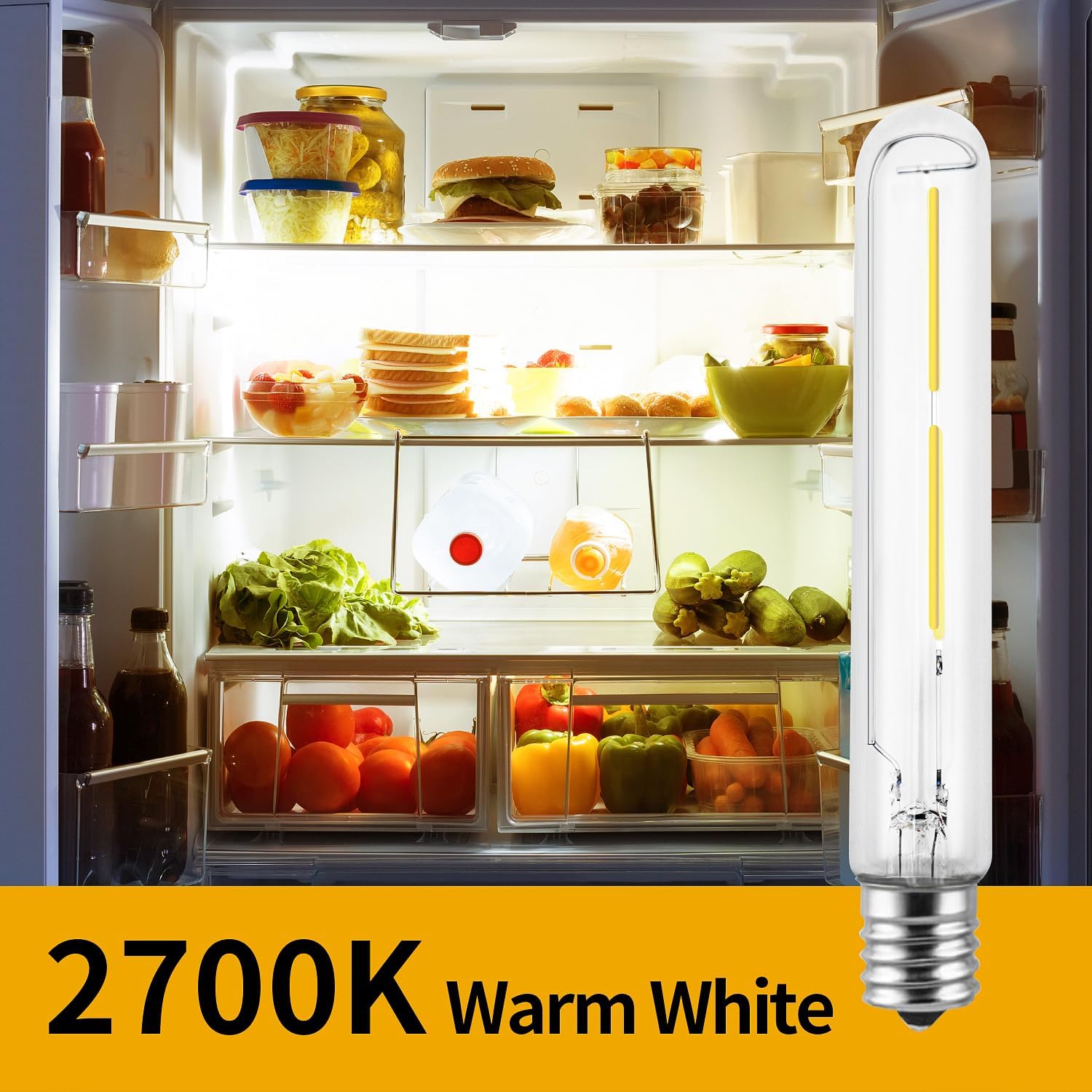 E17 LED T6.5 Bulb,2W Refrigerator Light Bulb Replacement 120V,Tubular Exit Sign Bulb, E17 Intermediate Base Appliance Bulbs for Freezer,Oven,Warm White 2700K,Equivalent 20 W,Non-Dimmable