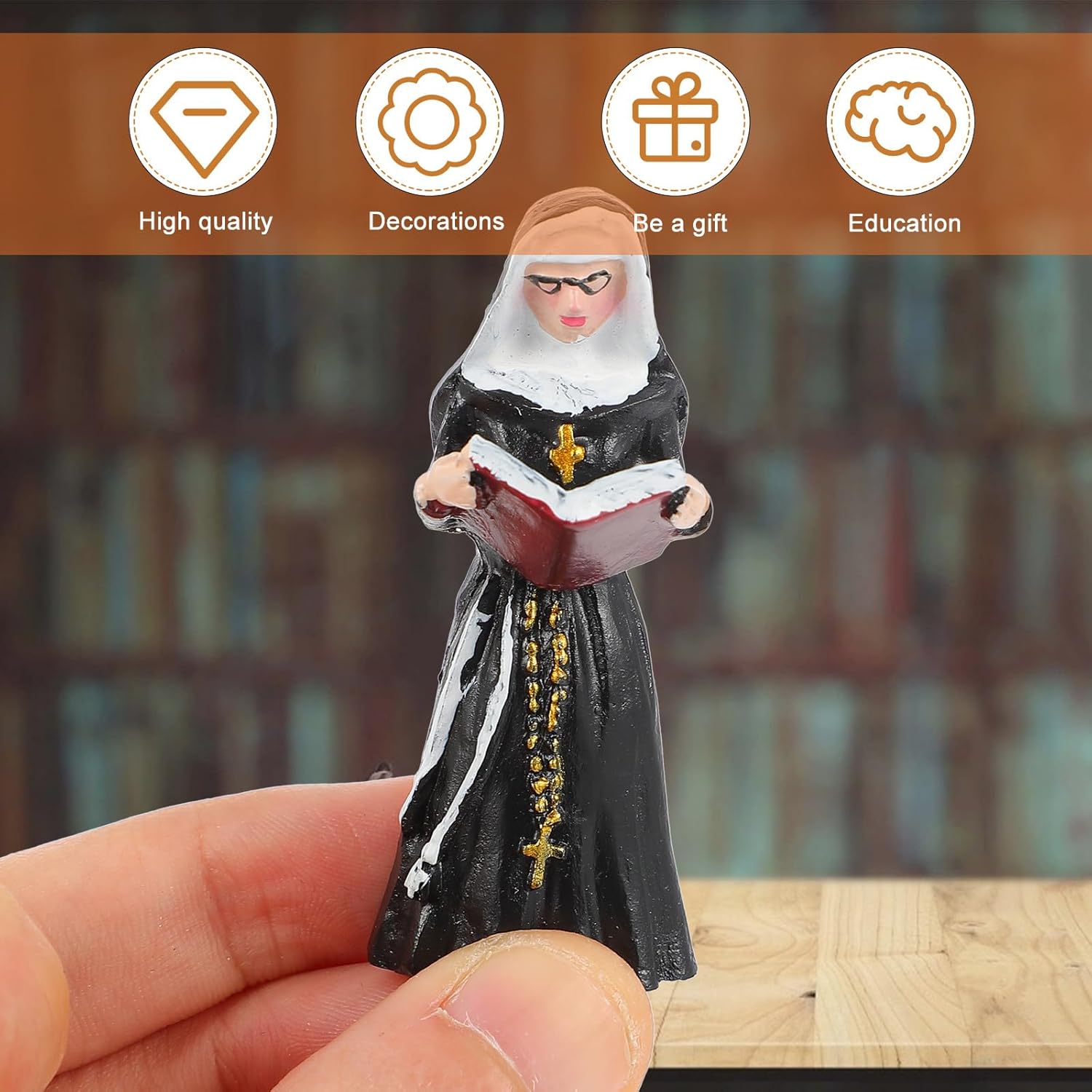 GANAZONO Resin Nun Statues Set 4 Mini Chanting Nun Figurines 2.36 Inch Small Desktop Ornaments for Home Garden Balcony Micro Landscape Decor