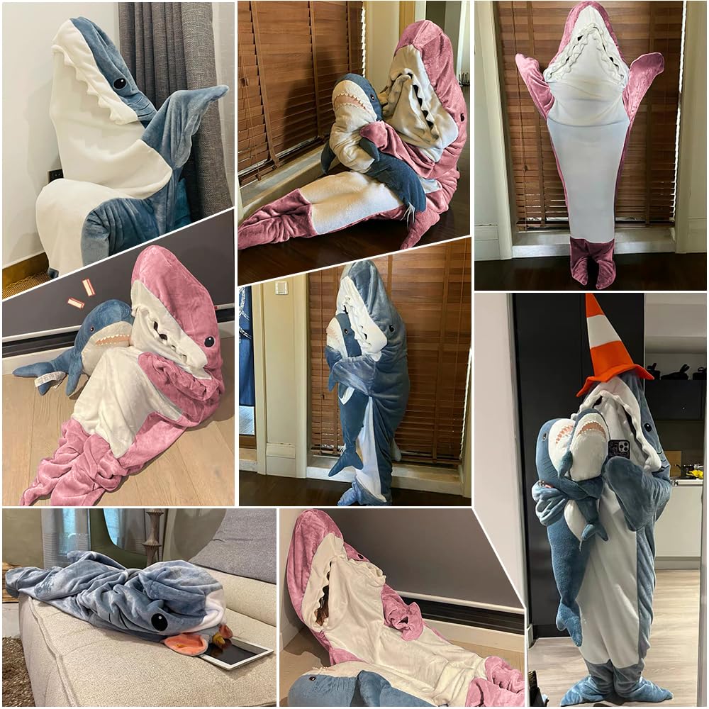 Manta de Tiburón con Capucha, Manta de Tiburón Onesie Saco de Dormir, Suave Franela Tiburón Manta con Capucha, Wearable Cola de Tiburón Onesie Manta (L(67 * 27,5in), Rosa)