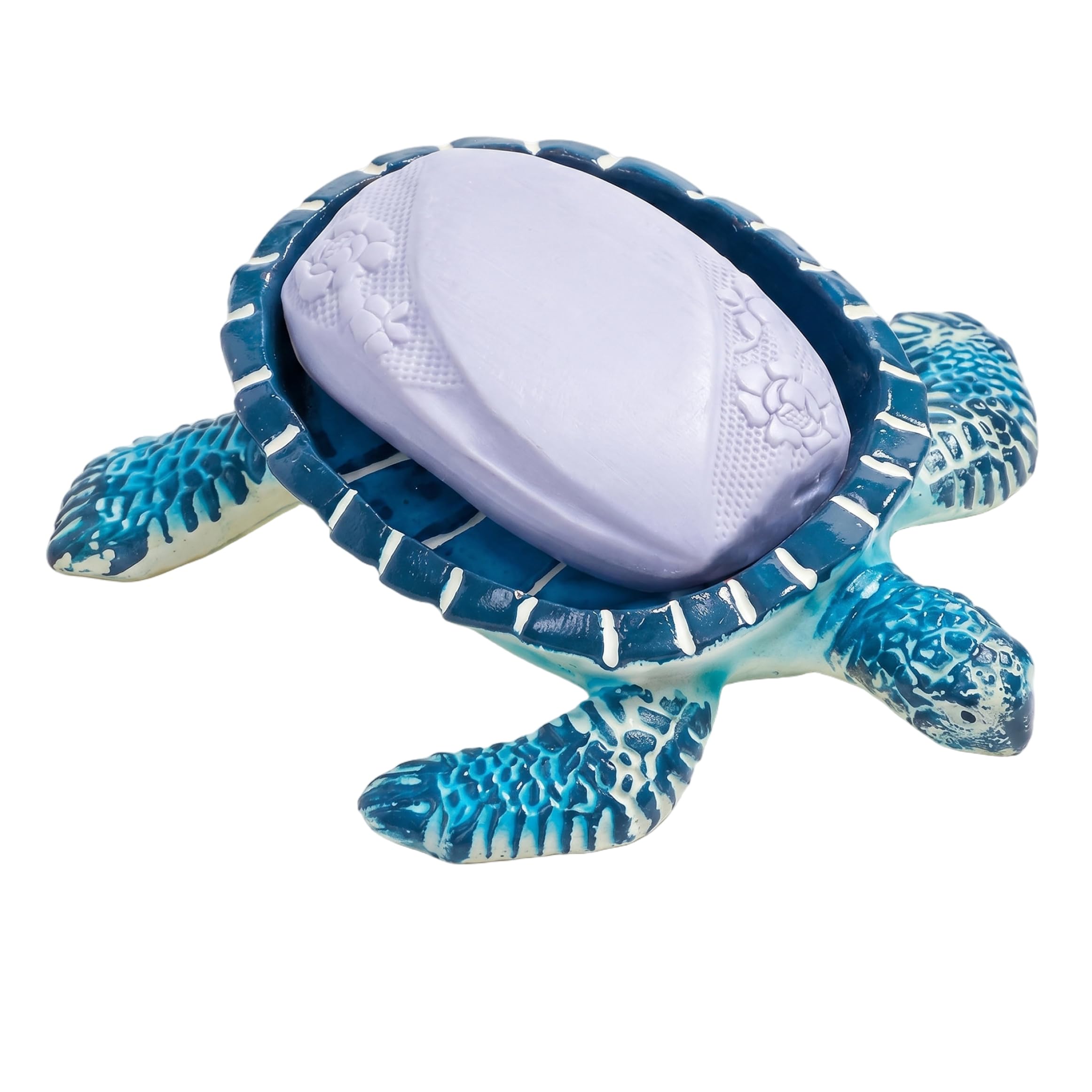 Wilafury Cute Soap Dish, Decorative Turtle Resin Soap Holder with Drainage Design for Bar, Kitchen and Bathroom Sink Countertops, Blue