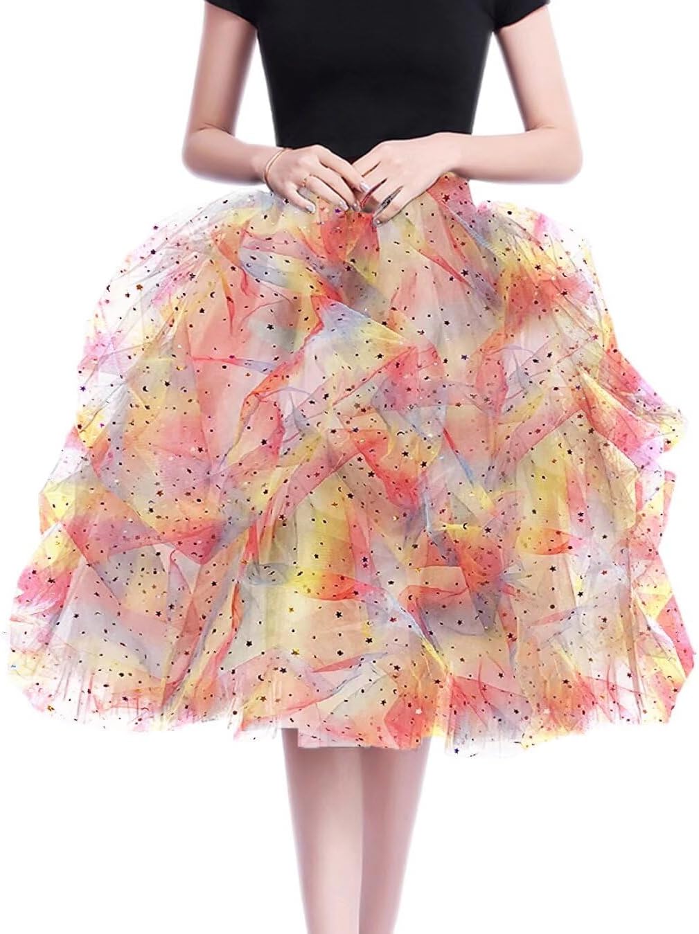 WDPL Women's Short Knee Length Ruffles Party Tulle Skirt