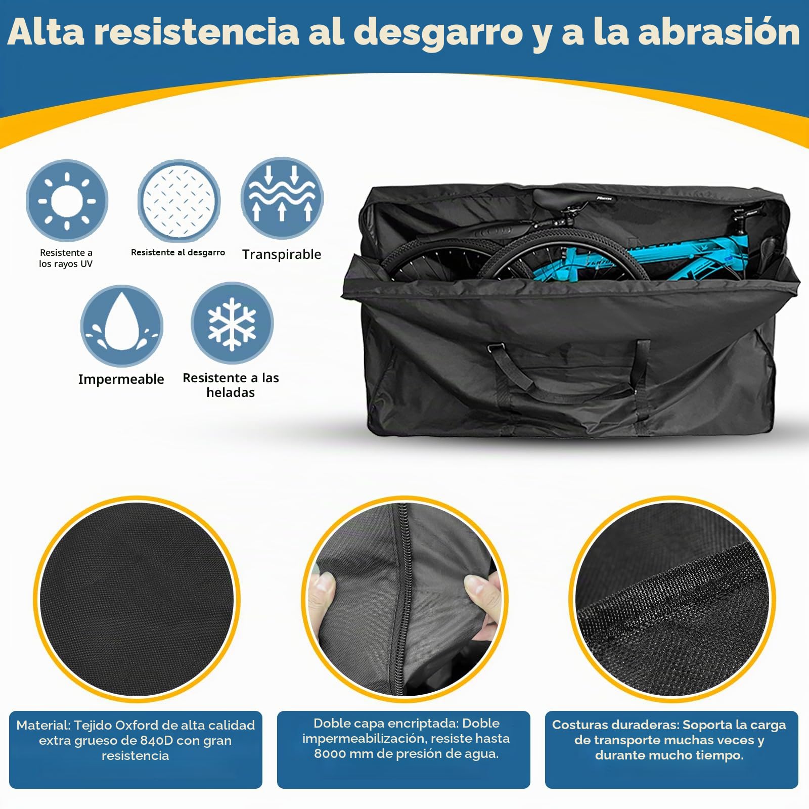 Bolsa Plegable para Bicicleta, Bolsa de Transporte Resistente 840D con Correas Resistentes para MTB 26-29 y 700C