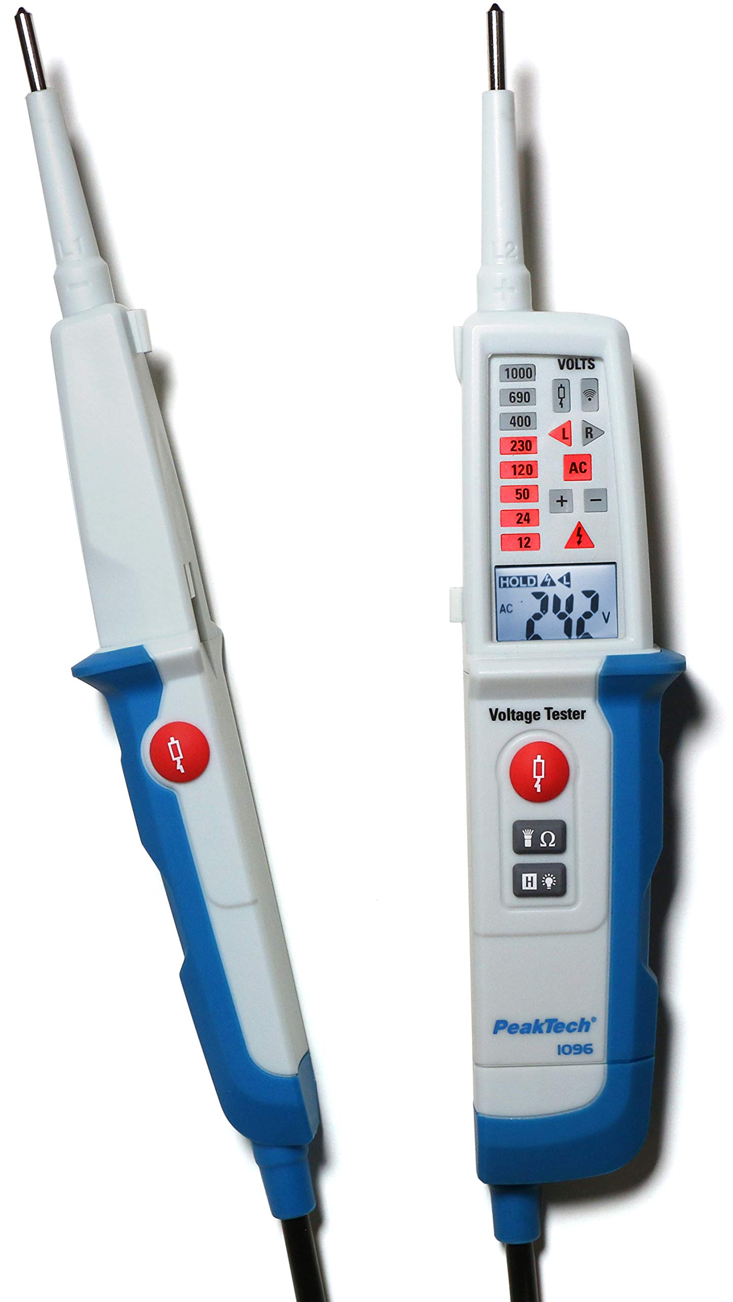 PeakTech P 3360 3360 – True RMS Digital Multimeter & 1096 – 2-poliger AC/DC Spannungsprüfer mit Dual Anzeige & FI-Test, Staub- & Wasser Schutz (IP64), LCD-Display + Taschenlampe, 6V - 1000V