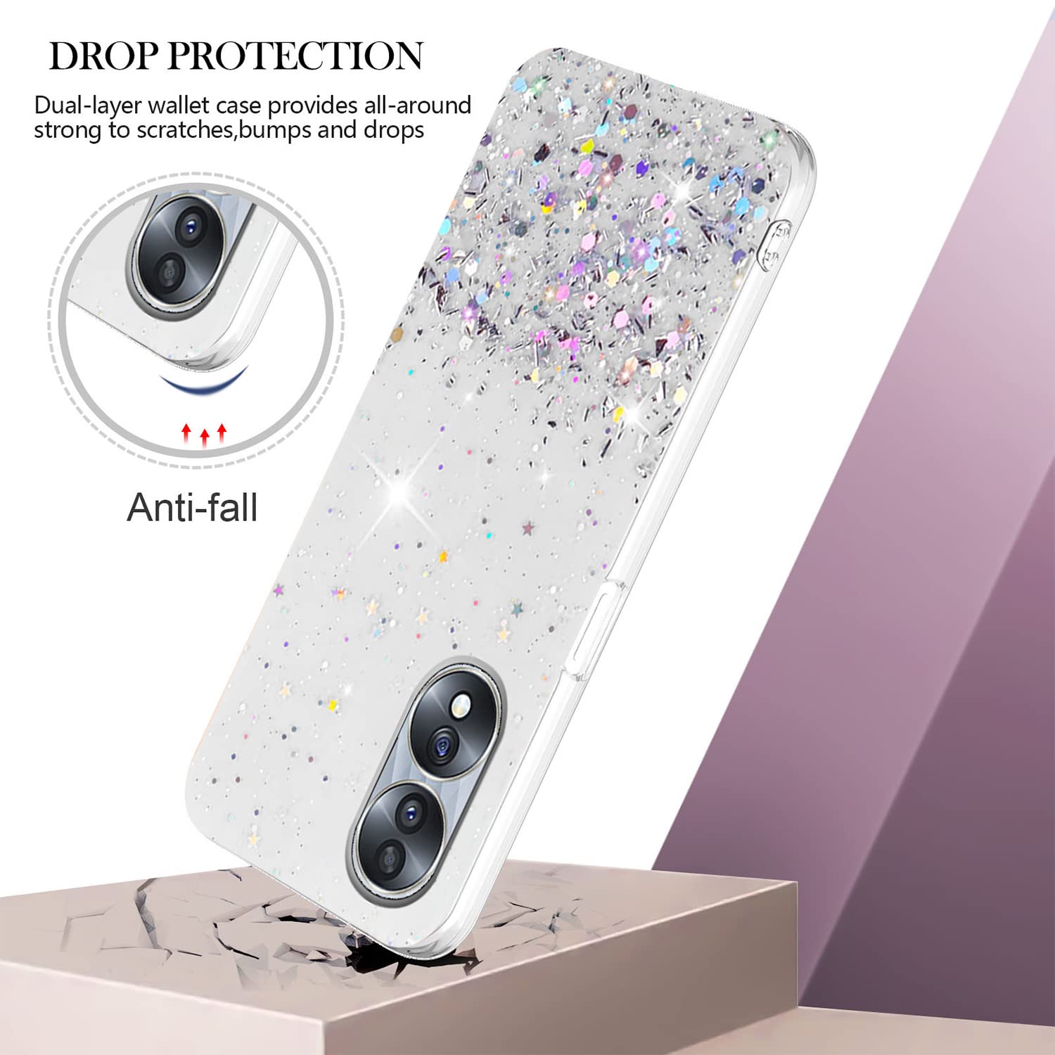 HAOYE Cover per Huawei Honor X8 5G / X6 / Honor 70 Lite, Silicone Cover per Telefono in Stile Bordo Dorato, Custodia Antigraffio con Brillante Etichetta. Nero
