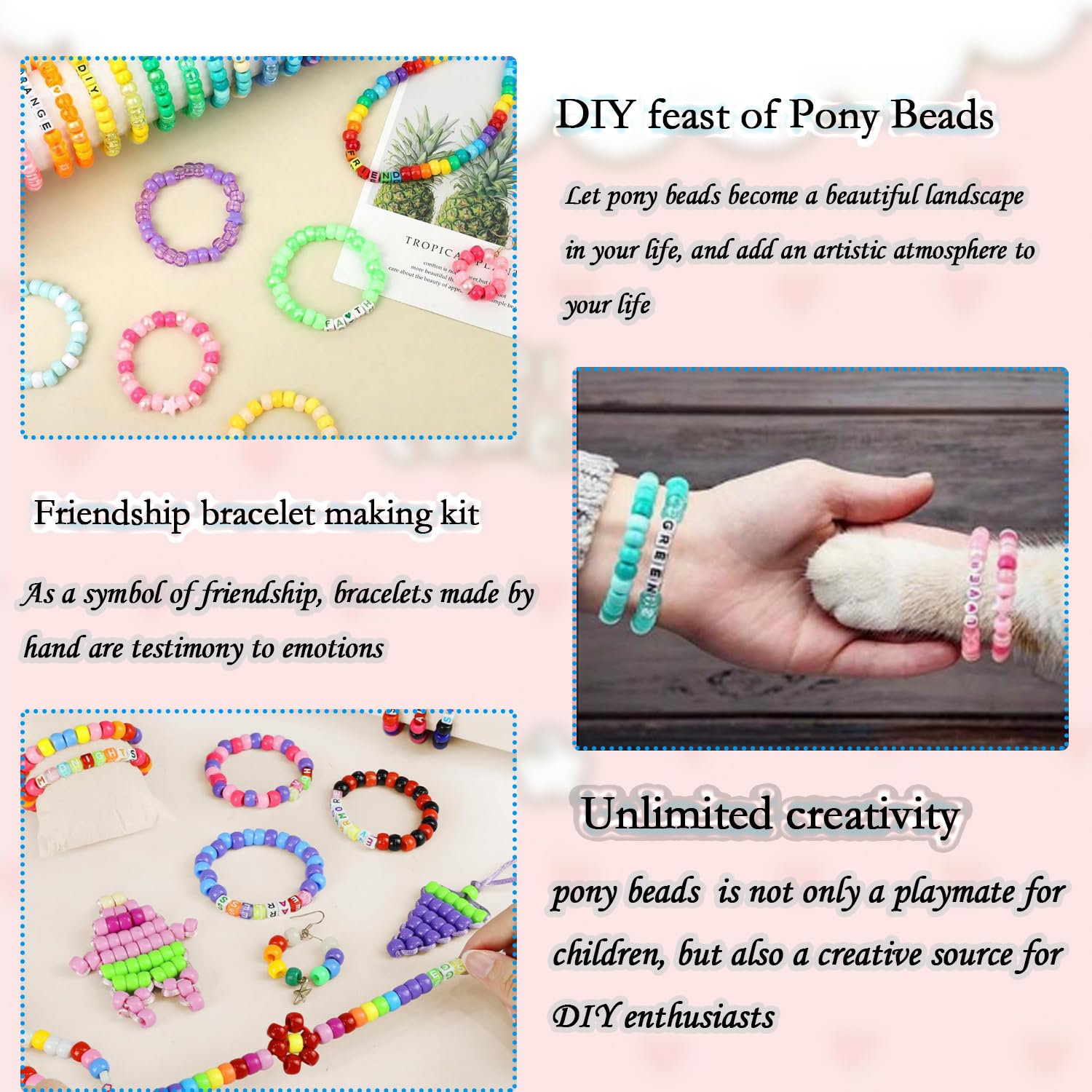 13300 perline pony, 3,5 kg, perline Kandi saturazione per la creazione di bracciali, perline per capelli per trecce, kit di braccialetti dell'amicizia in 40 colori, per regali artigianali, ricchi
