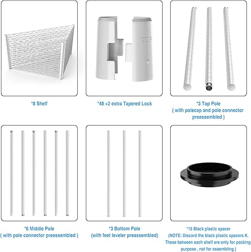 Miniatura 5 de Estantería esquinera de alambre resistente de 8 niveles, certificado NSF, estante de almacenamiento de metal ajustable, capacidad de 400 libras,