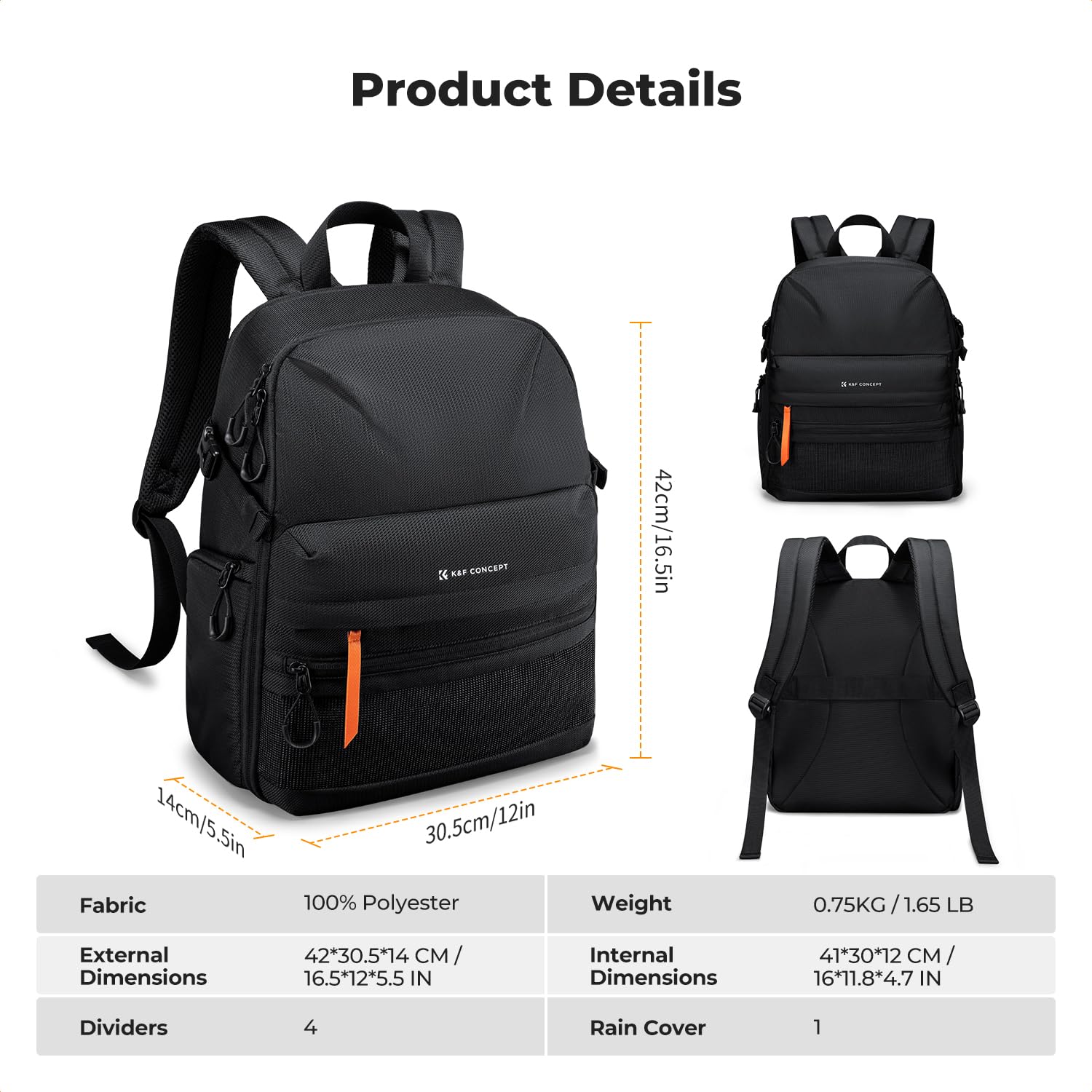 K&F CONCEPT Kamerarucksack 25L Leichter | Regenschutz und herausnehmbarer Trennwand Kameras Stativ Fotografie Videografie