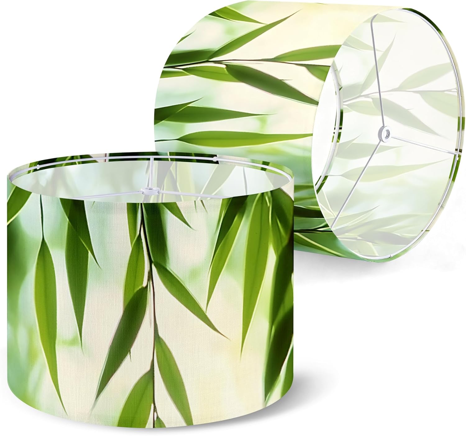 Table Lamp Shade, 13”W x 10”H HD Printing Geometric floral leaves marble Lampshade, Lamps shades, Modern Lampshade Decor for Table and Floor Lamps (Bamboo Leaves)