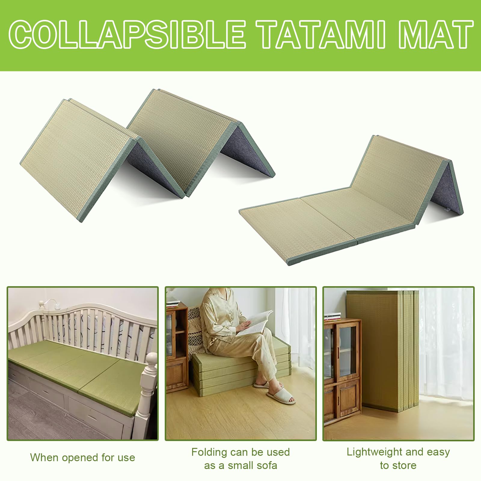 Generisch Japanische Tatami-bodenmatte,Natürliche Faltbare Matratze mit Rutschfester Unterseite,Matratzen Leicht Zu Reinigen Und Platzsparend,Matten für Schlaf,Meditation,Yoga,Zen (90x200x3.5cm)