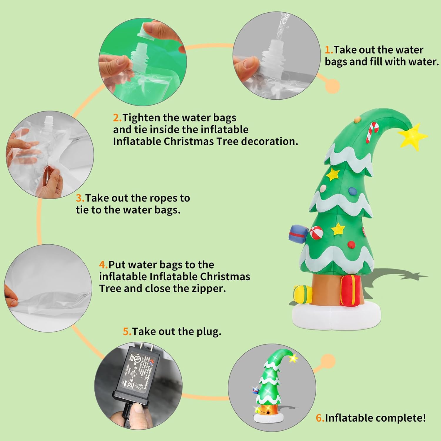6 FT Christmas Outdoor Inflatable Decorations, Blow Up Christmas Tree with LED Light for Xmas Holiday Party Garden, Yard, Lawn Decor