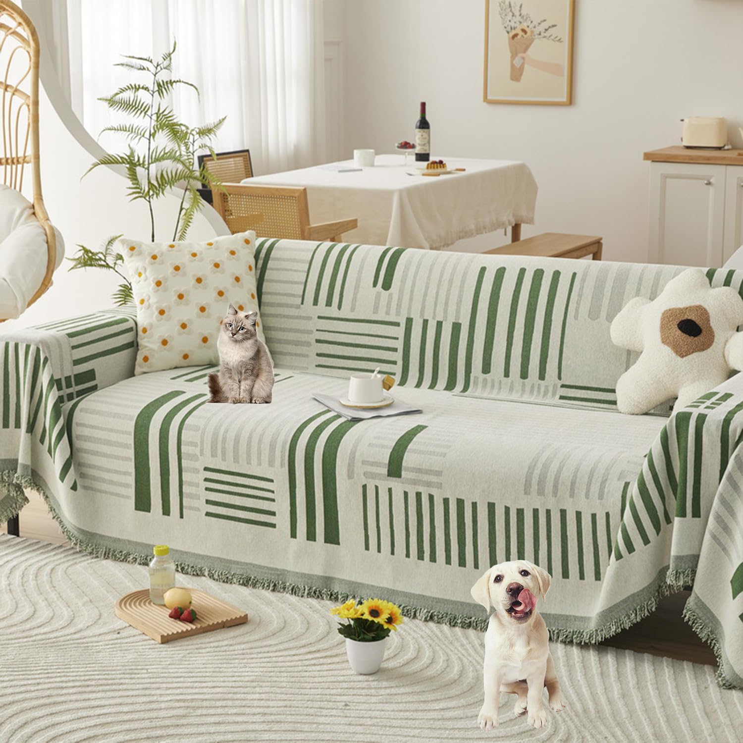 Funda de sofa reversible de chenilla de 180x230 cm lavable para sofa seccional
