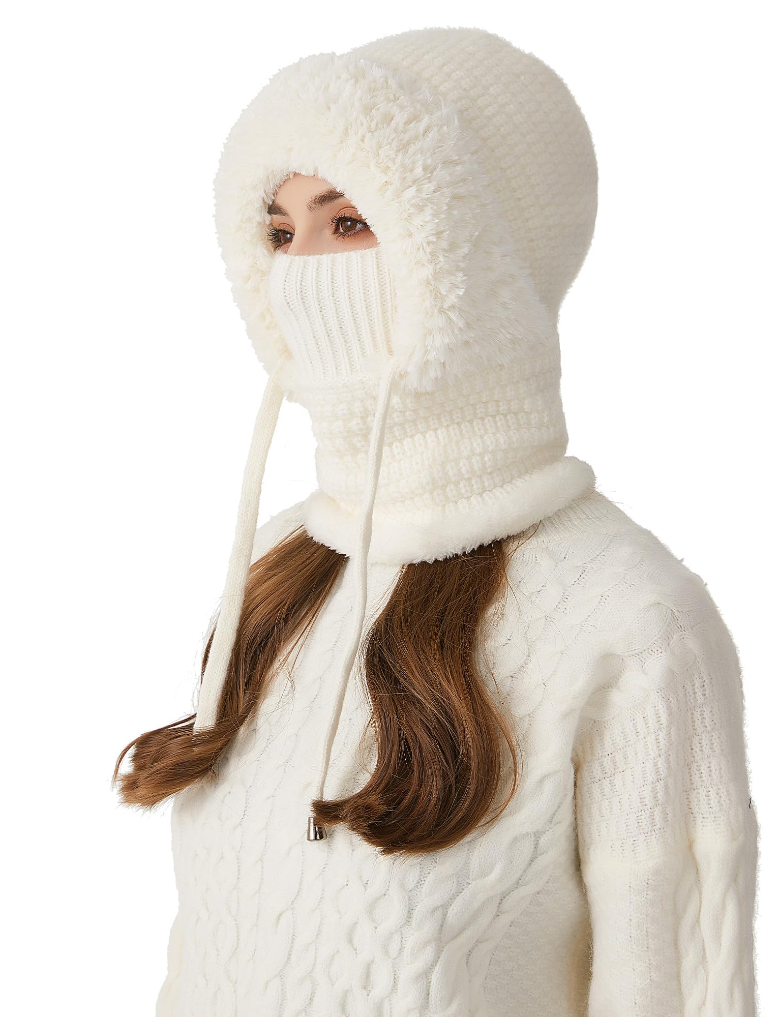 FEOYA Passamontagna termico lavorato a maglia in pile maschera da sci morbido e caldo cappello invernale con copertura per collo e viso antivento scaldacollo 3 in 1 cappello con cappuccio completo per