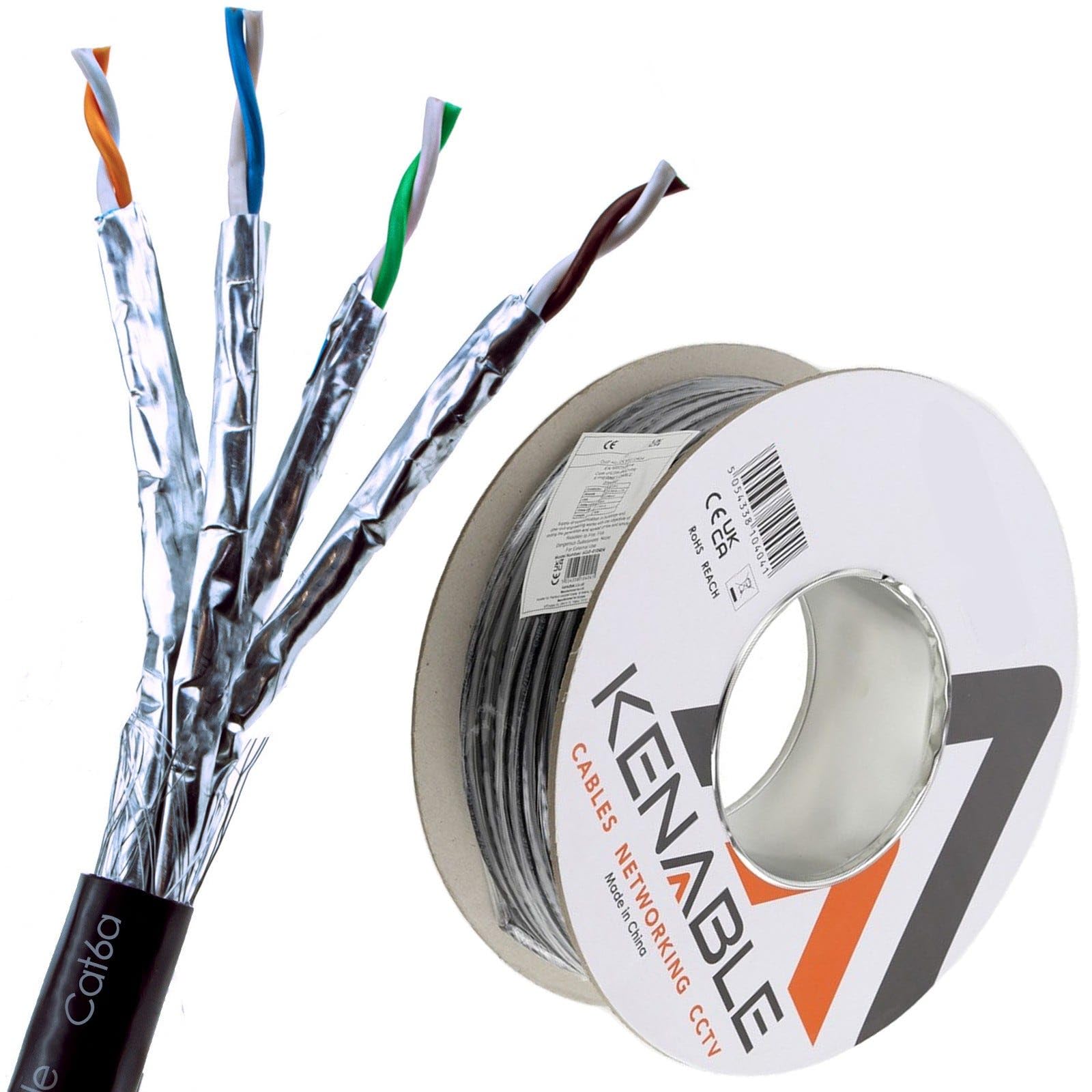 Kenable™ - Cavo Ethernet esterno schermato CAT6A per esterni, in rame, bobina SF/FTP, 50 m [50 metri]