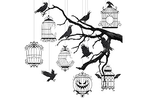 CCINEE 24Pcs Glitter Hanging Black Crows Cage Garlands