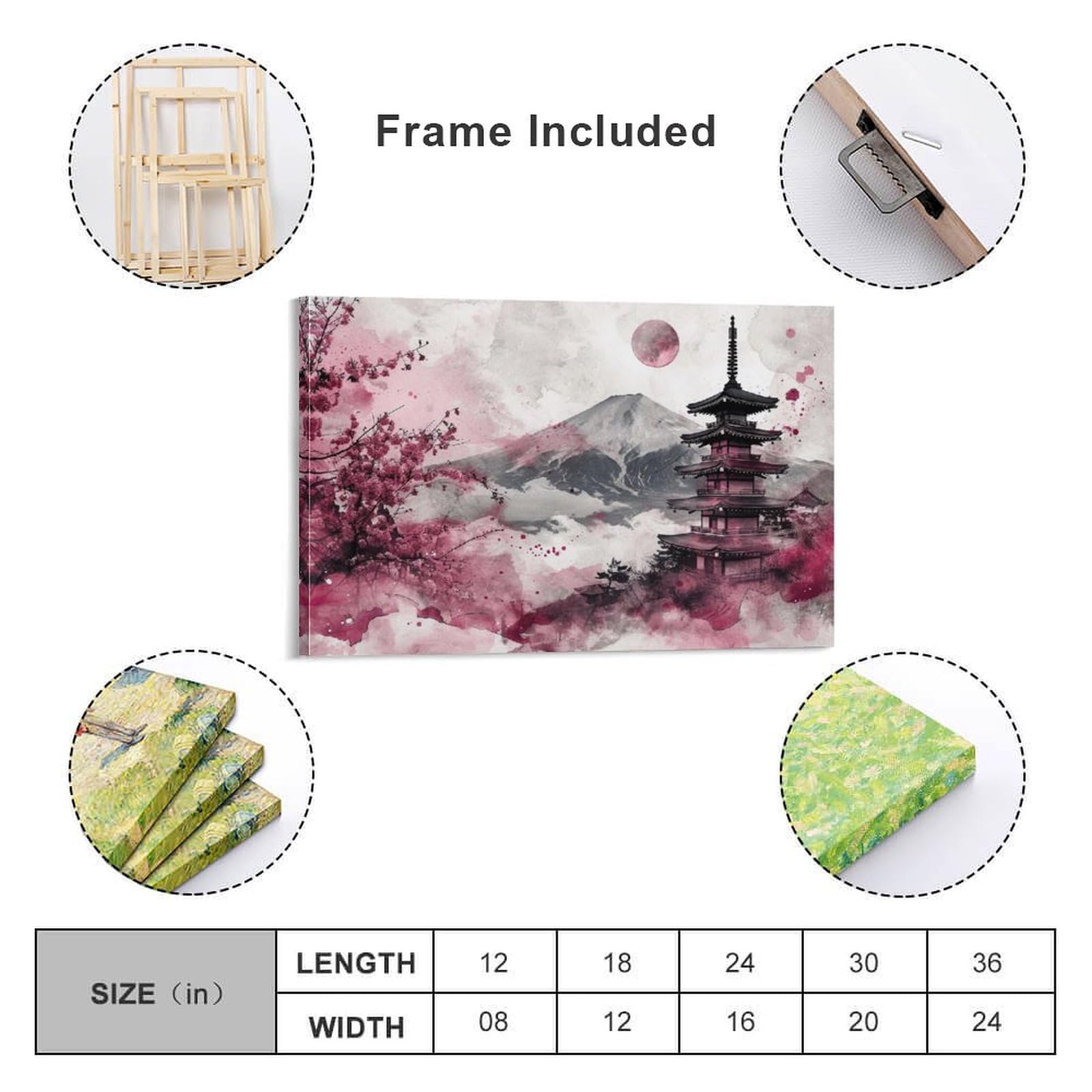 Amazon.co.jp: 絵画 富士五重塔水墨画 アートパネル ポスター 美しい