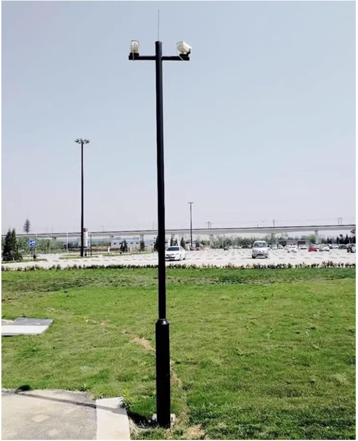 Heavy-Duty Outdoor Security Camera Pole, 8.2ft Metal Surveillance Stake with Lightning Rod & Mounting Bracket, Durable Monitoring Solution for Home & Business