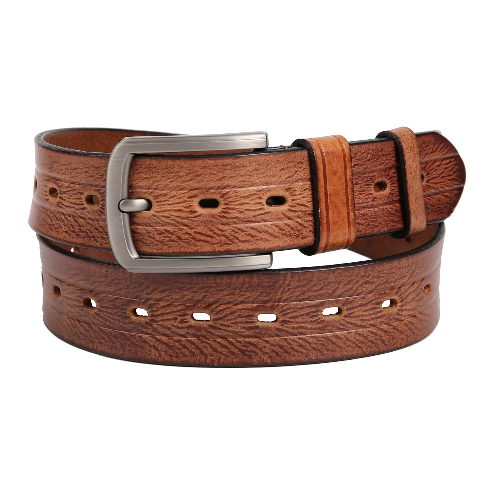 Jack&Chris Genuine Leather Casual Belt for Men with Texture 37mm Buckle Adjustable Belt for Cargo Pants Jeans