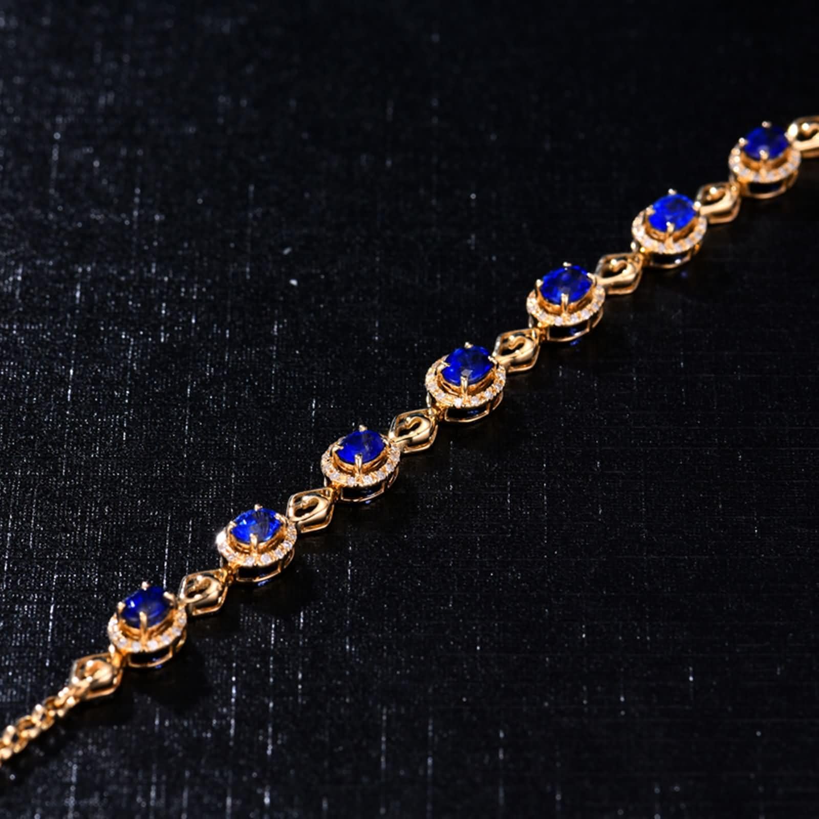 Pulseras Oro Amarillo 9 Kilates / 14 Kilates / 18 Kilates Mujer, Rombo Hueco y Oval con Zafiro Creado de 1,9 ct y Diamante, Cadena Extensible 16 CM + 5 CM, Pulseras de Oro Azul de Mujer