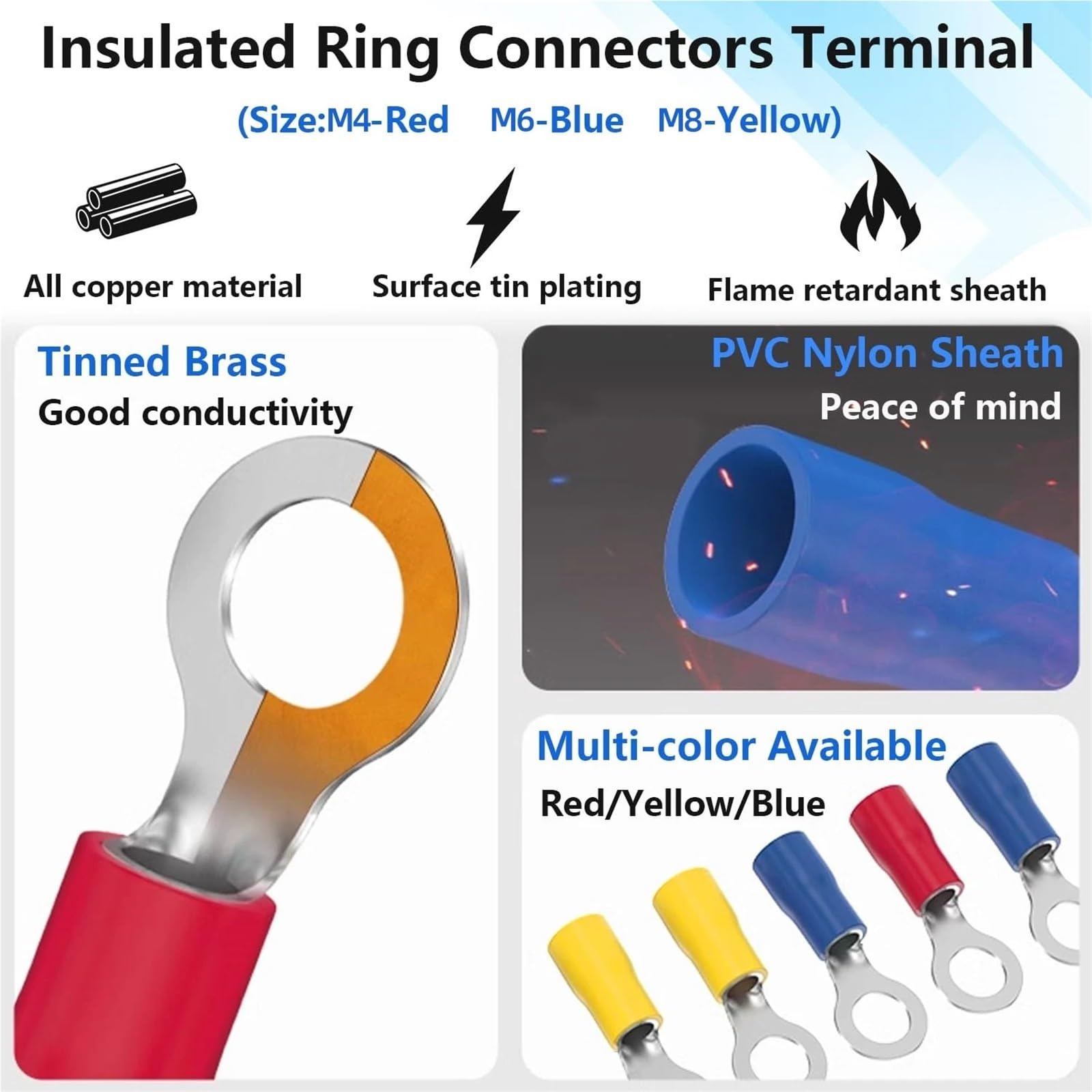 Terminal De Cable 88-108 Uds 22 10AWG 0,5 6mm² PVC Retardante De Llama Anillo Aislado Terminal Cableado Eléctrico Automático(88pcs Bag-Yellow5-8)