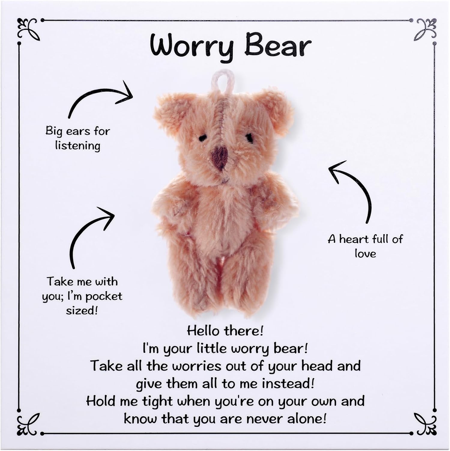Worry Bear, Pocket Plush Bear Hug, Anxiety Relief Gifts for Men Women, Small Gifts for Mental Health, Thinking Of You Gift, Comforting Gift for Son Daughter Back to School, Khaki