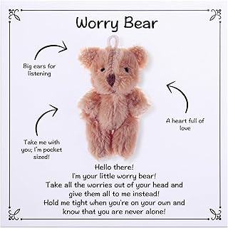 Aesnefe Worry Bear, Pocket Plush Bear Hug, Anxiety Relief Gifts for Men Women, Small Gifts for Mental Health, Thinking Of You Gift, Comforting Gift for Son Daughter Back to School, Khaki