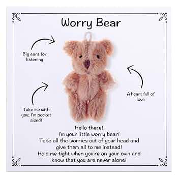 Anxiety Teddy Bear Emotional Support Gift Worry Bear Gift Kid Plush Toy