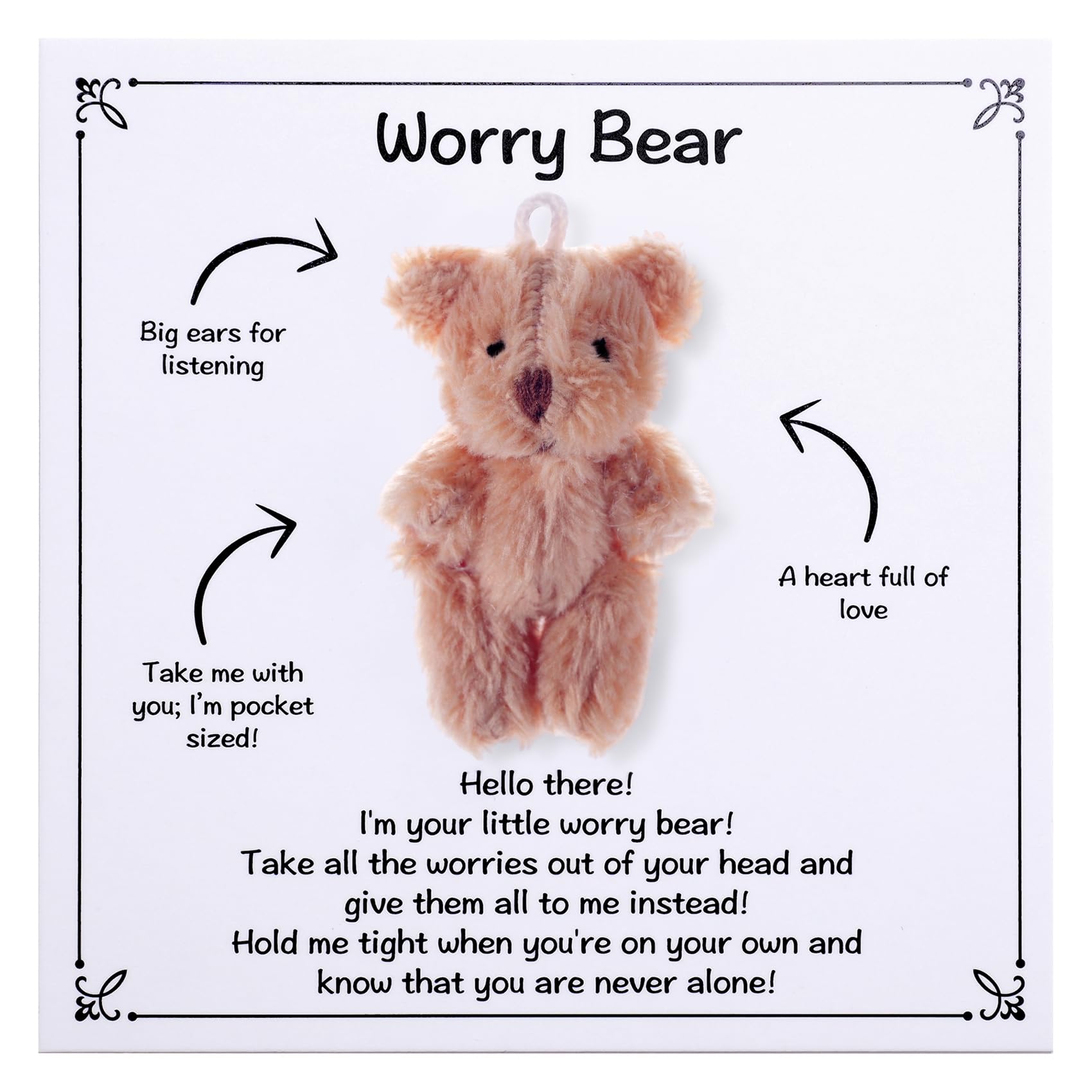 Aesnefe Worry Bear, Pocket Plush Bear Hug, Anxiety Relief Gifts for Men Women, Small Gifts for Mental Health, Thinking Of You Gift, Comforting Gift