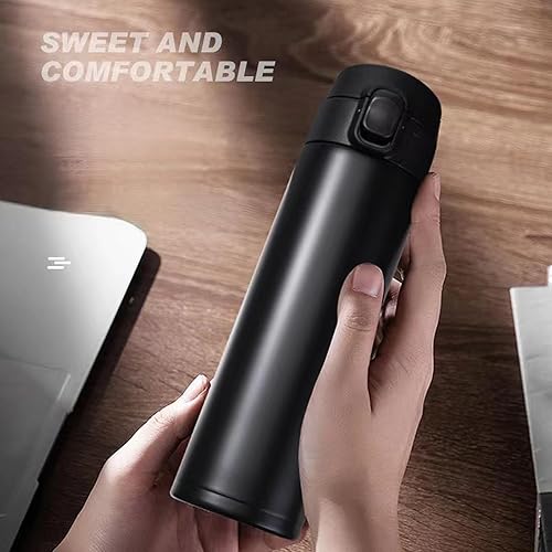 Miniatura 7 de Botella de agua térmica con aislamiento al vacío, taza de café de viaje con tapa de hebilla de seguridad, vaso de acero inoxidable a prueba de