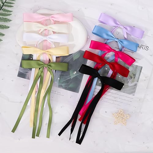 Miniatura 6 de CIEHER 10 pinzas para el cabello para mujeres y niñas, lazos para el cabello con borla y lazo con cola larga, accesorios para el cabello para niños