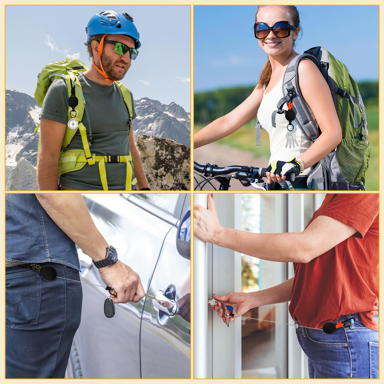 Retractable Keychain 3 Pack Heavy Duty Carabiner Badge Holder Extendable Reel ID Badge Holders Retractable for Keys Ring with 60 cm Steel Cord and Lanyard (): Black+orange+green