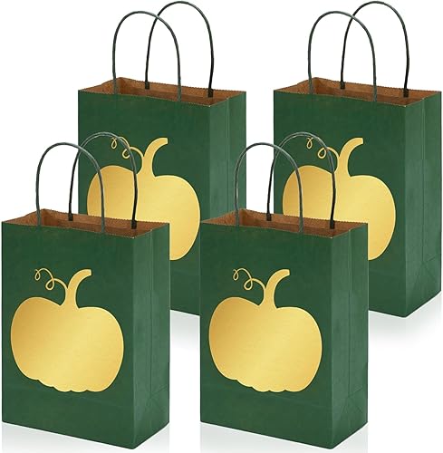 Whaline 24 bolsas de regalo de otoño de Acción de Gracias con dulces de calabaza dorada, bolsas de compras para otoño, vacaciones, boda, fiesta de