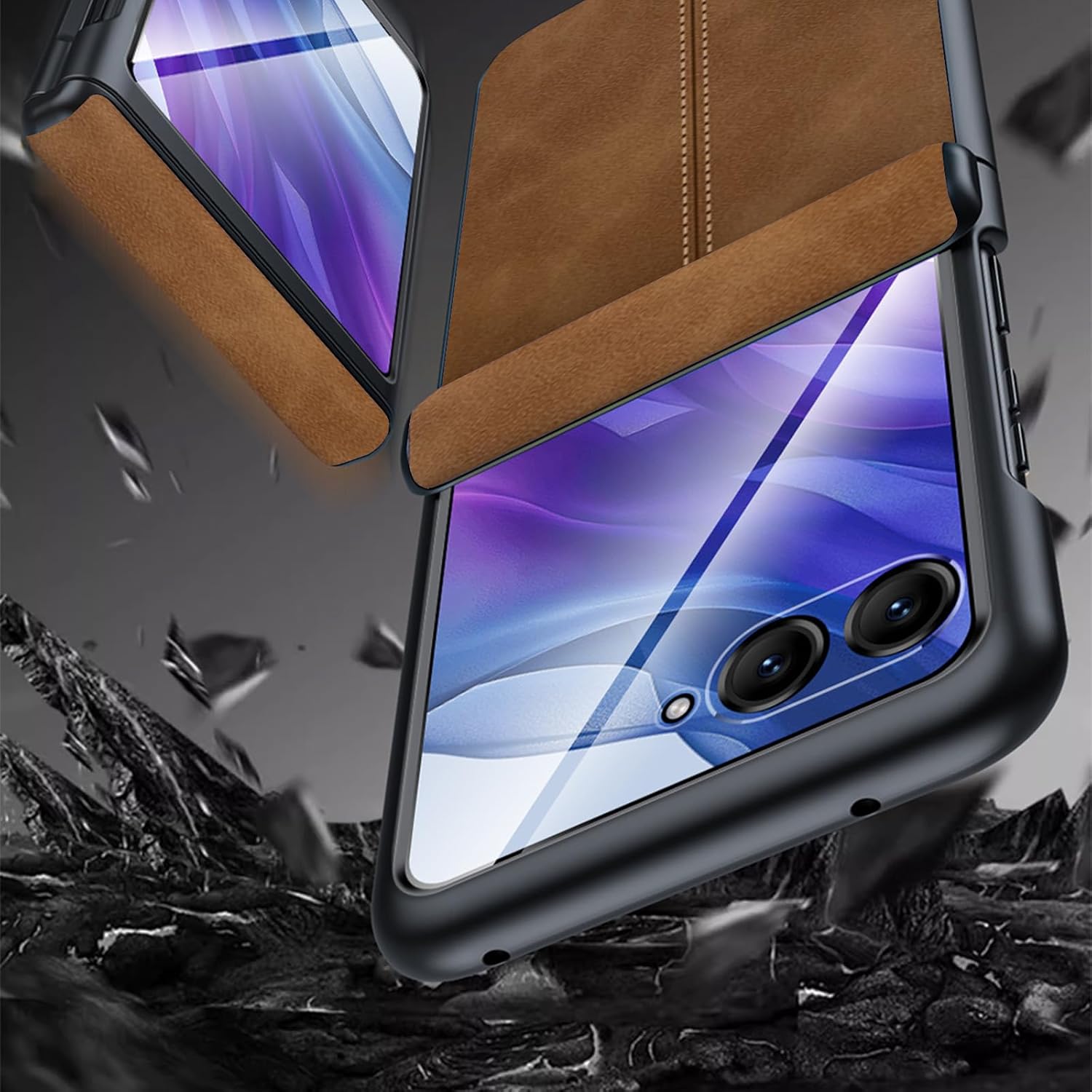 Leather Case for Motorola Razr 2024 / Razr 2025，Hinge Protection，Built-in External Screen Protector，Ultra-Thin, Shock-Absorbing, Anti-Scratch, Anti-Fingerprint case(Brown)