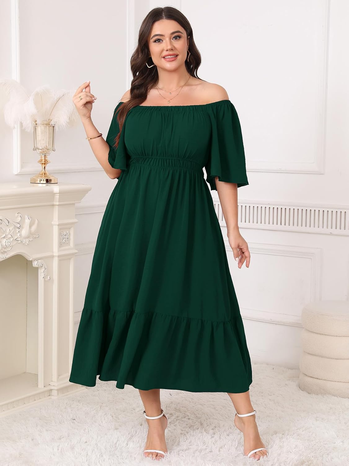 Plus Size Smocked Maxi Dresses for Curvy Women Square Neck Flowy Casual Summer Wedding Guest Dress - Image 2