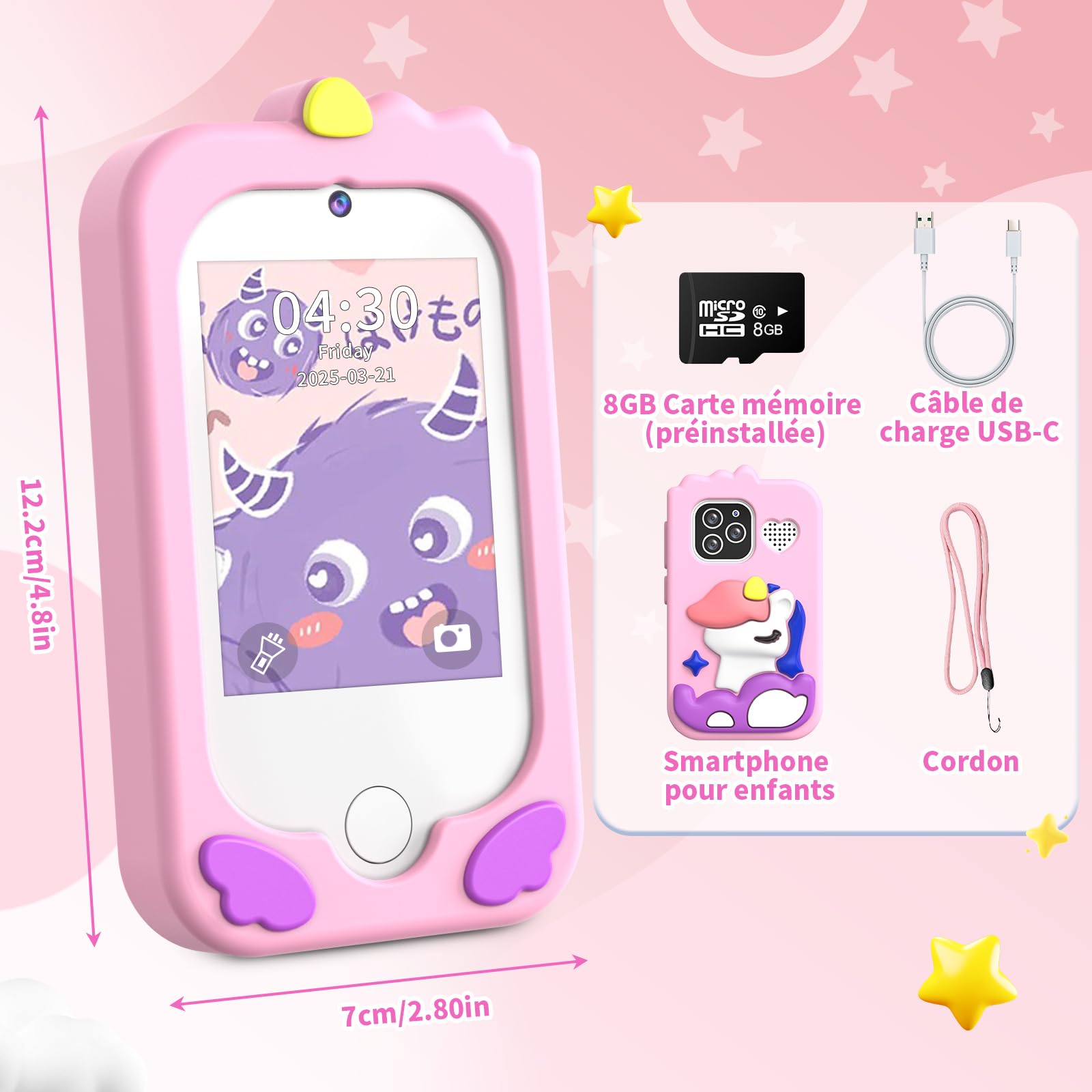 Enfants Jouet de Téléphone Mobile avec Double Caméra d'enfants 2,8 Pouces écran Tactile Apprentissage Téléphone Apprentissage Jouet avec Carte SD Garçon Fille âge 3 4 5 6 7 8 Cadea