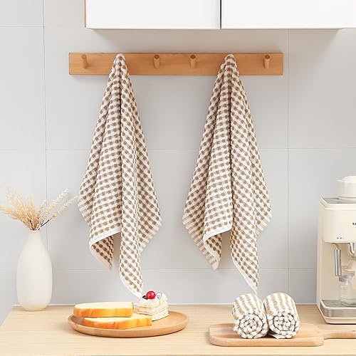 Miniatura 7 de SALAS Toallas de algodón para secar platos de cocina, toallas de rizo de celosía, paños de cocina altamente absorbentes con lazo para colgar, 16 x