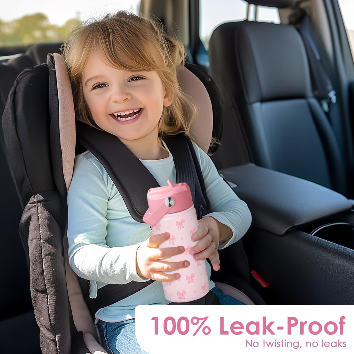 Bow Kids Water Bottle With Straw Lid 12oz Insulated Stainless Steel, Travel Tumbler, Pink Bow Gifts For Girls, Birthday, Christmas, Back To School - Image 5