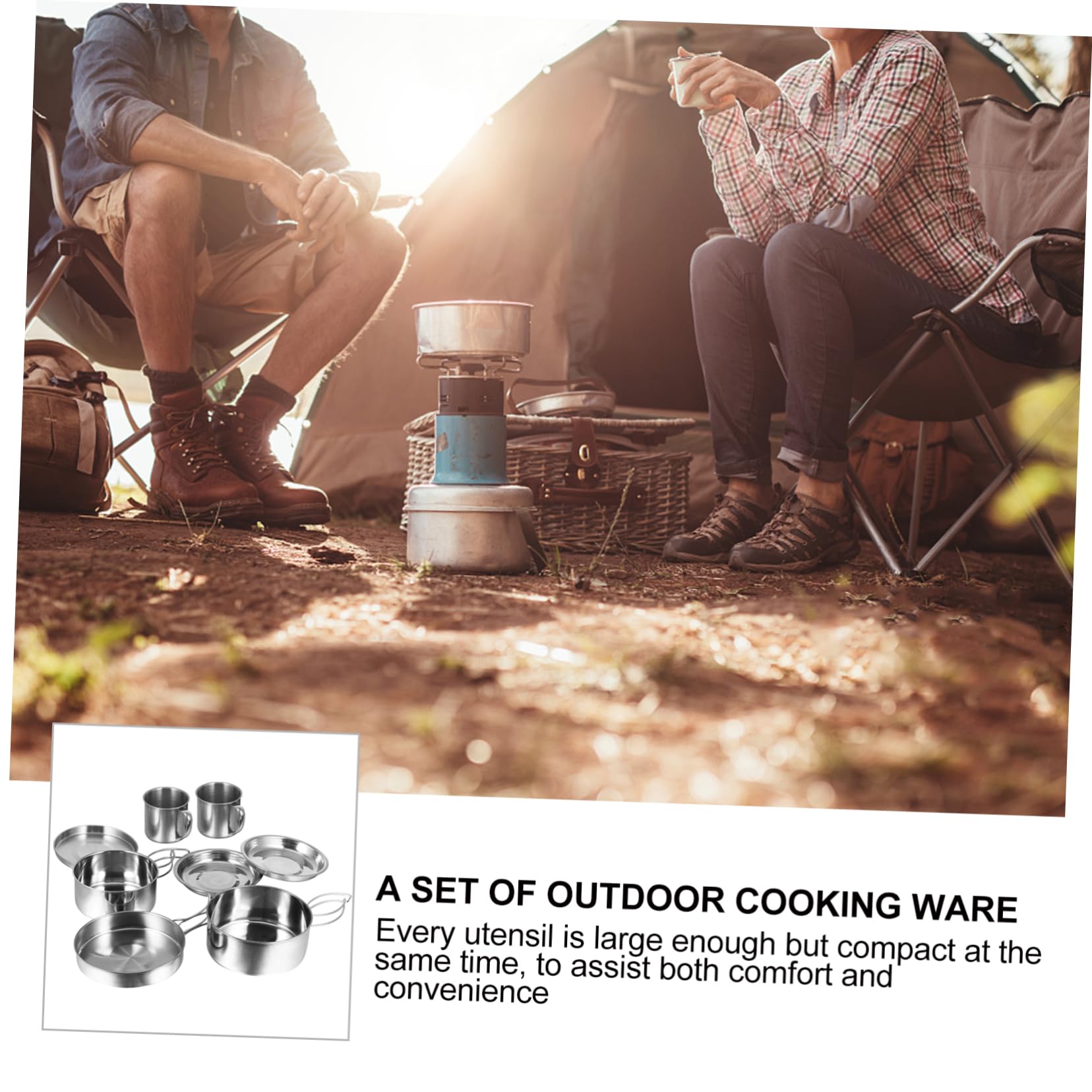 Juego de Utensilios de Cocina de Acero Inoxidable para Camping 8 Piezas