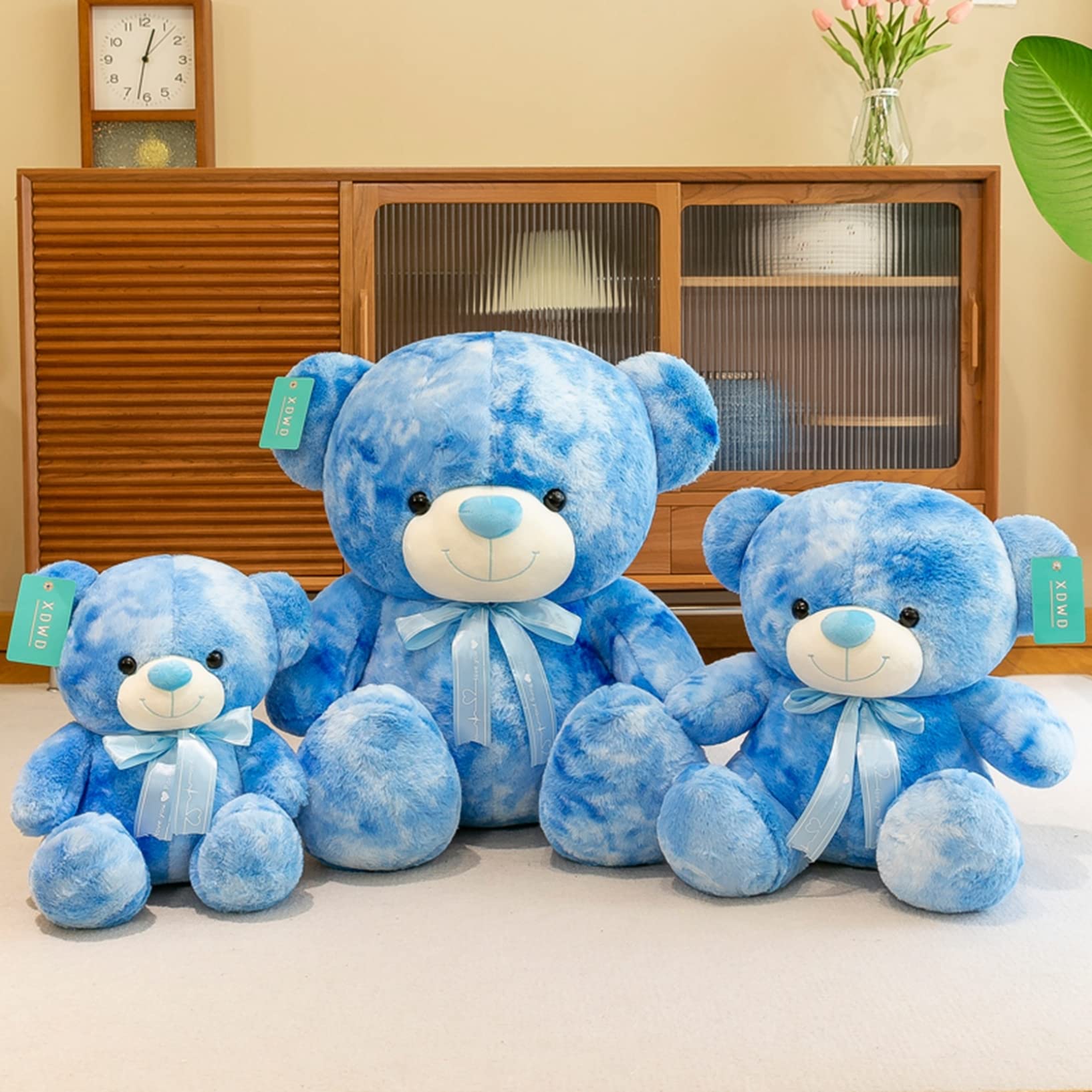 ライラックブルーのふわふわテディベア Amazon.co.jp: ぬいぐるみ テディベア ブルー 絞り染 くま おもちゃ