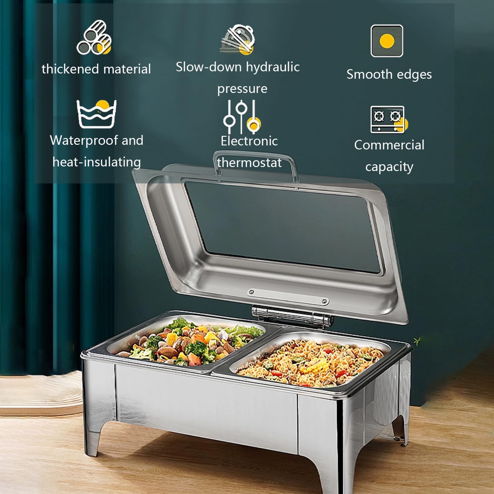 Chafing Dishes para Buffet, Chafing Dish De Acero Inoxidable, Chafing Dishes Y Calentadores De Buffet con Bandeja para Comida Y Agua, para Cualquier Fiesta,9QT