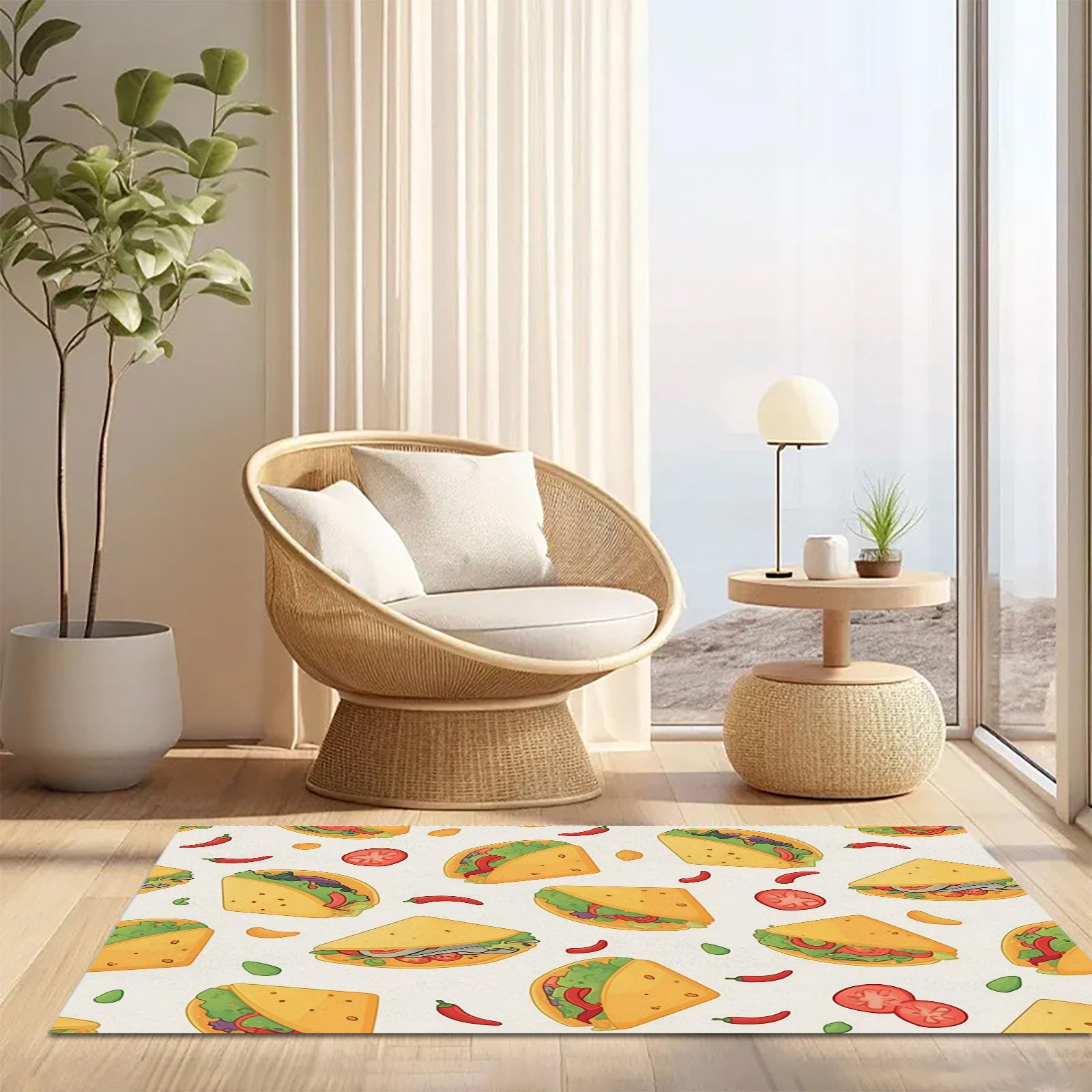Paillasson intérieur Nourriture Dessin Animé Amusante Chili Au Pain Maïs, Tapis d'entrée antidérapant Lavable en Machine, Tapis Doux pour Cuisine, Salle de Bain, Chambre, Couloir - 60x90cm