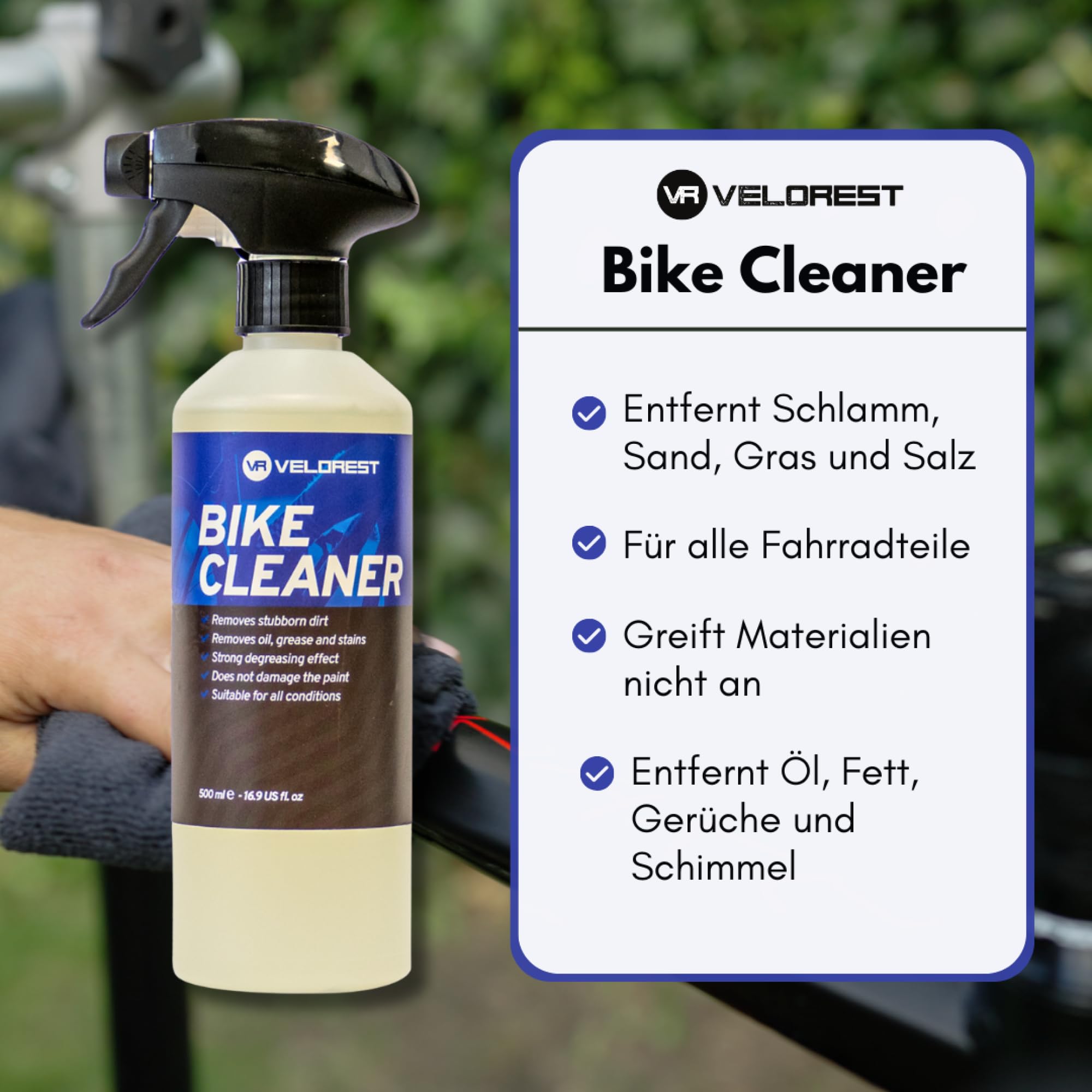 Velorest Fahrrad Pflegeset 14-Teilig - Fahrradreiniger - Fahrrad Reinigungsset - Kettenspray Fahrrad - Kettenreiniger Fahrradkette - Kettenöl Fahrrad