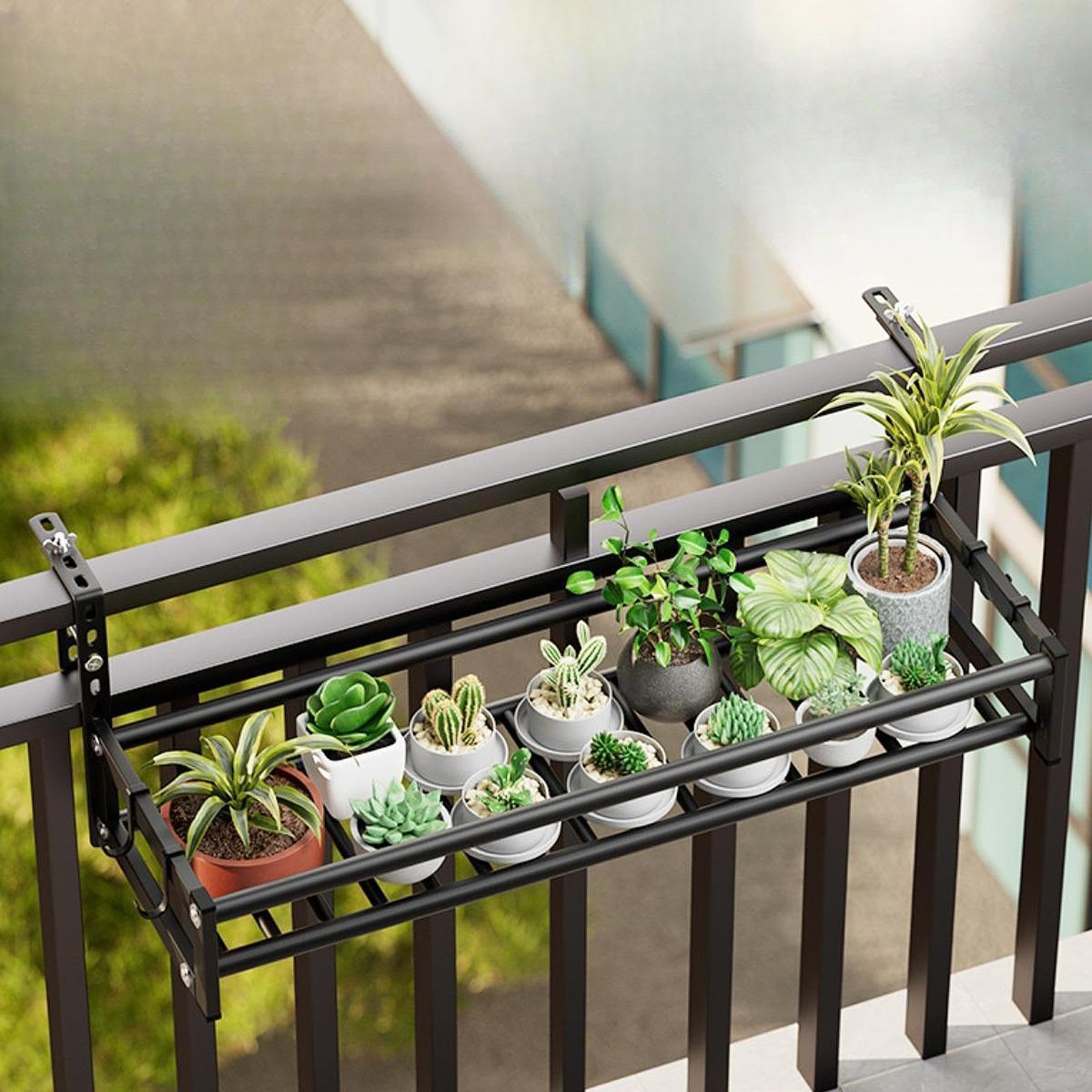 H?ngender Pflanzkübel für Balkon & Terrasse Metall Pflanzkasten elegantes Pflanzenregal Fenster Blumenkasten ativer Pflanzenständer 43 cm Höhe ideal für Blumentöpfe.
