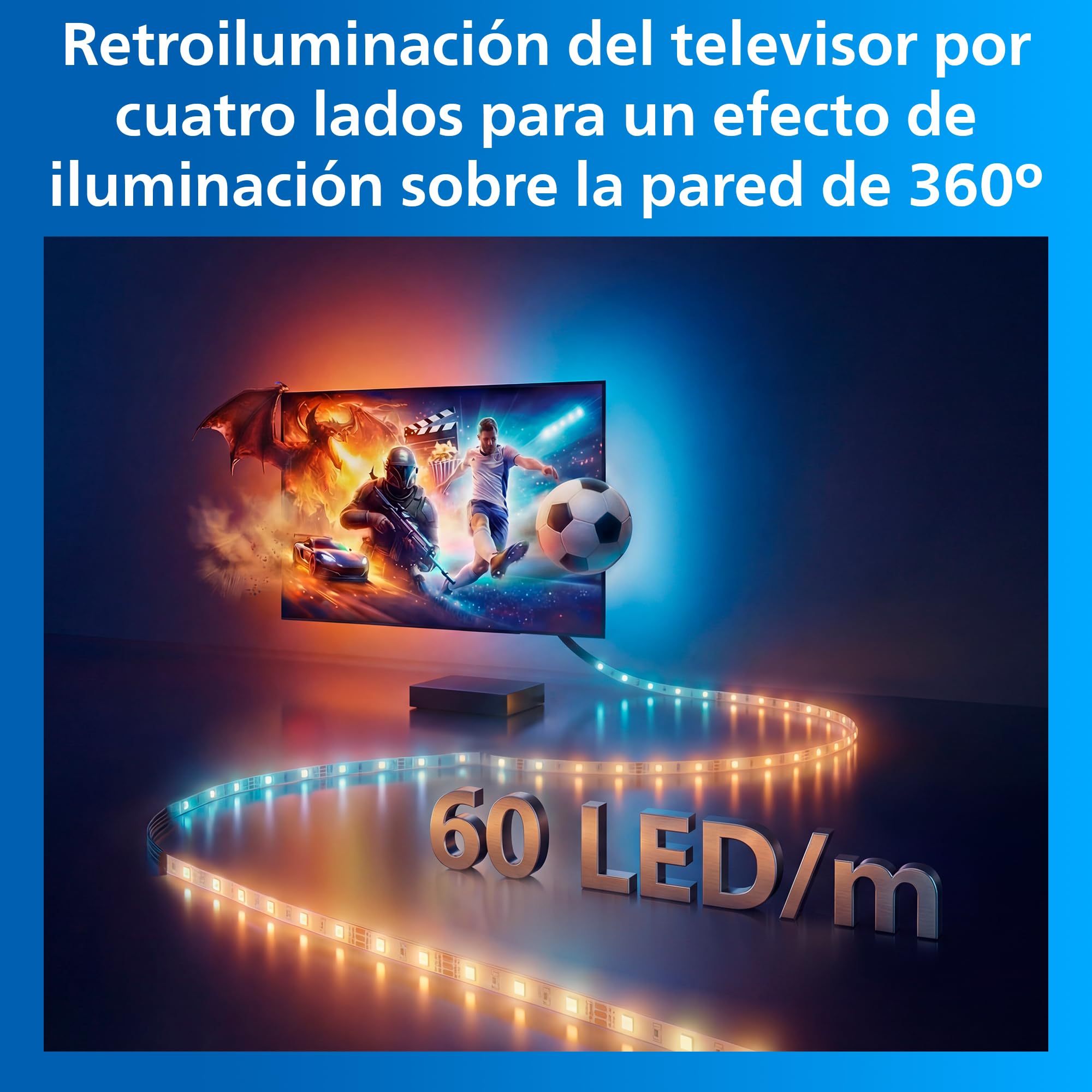 Philips Smart Lighting Sync Box HDMI 2.1 8K, Retroiluminación TV 75"-85", Tira LED RGBIC, Actualización Ultrarrápida, Luz Personalizable, Fácil de Instalar, TV, Cine, Juegos, Requiere Entrada HDMI