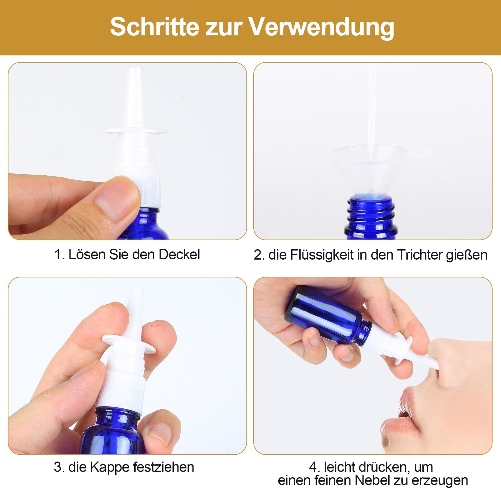 4 Pezzi Bottiglia Spray Nasale, 30ml Flaconi Spray Nasale, Riutilizzabile Spruzzatori Nasali Vuoti, Fine Vetro Nebulizzatore Spray per Profumi, Oli Essenziali, Soluzione Salina