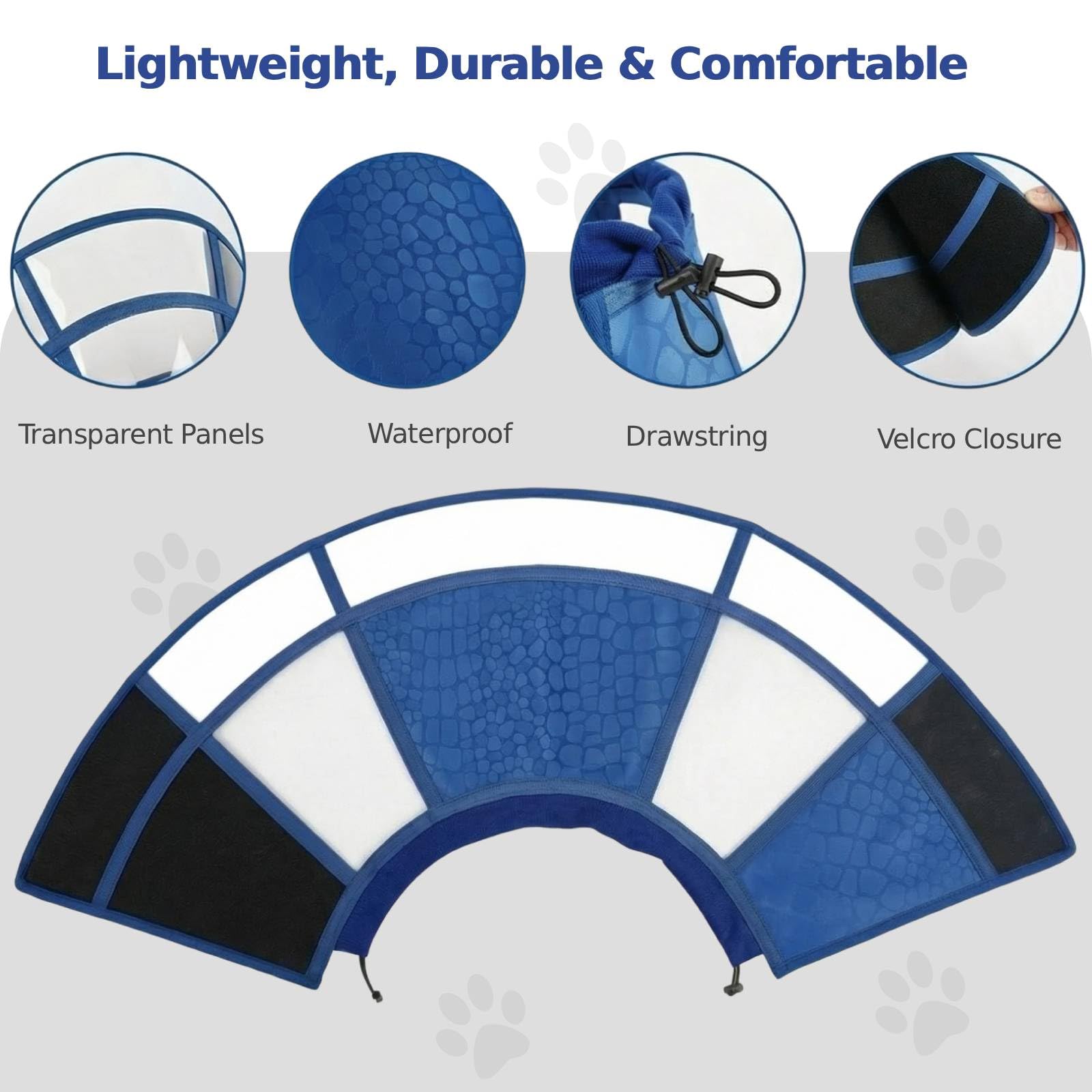 Collar de recuperación para Perro Post cirugía, Collar isabelino Ajustable, Cono Protector Transparente, Collar Anti lamido, Collar médico Plegable para Perros, Azul Marino S