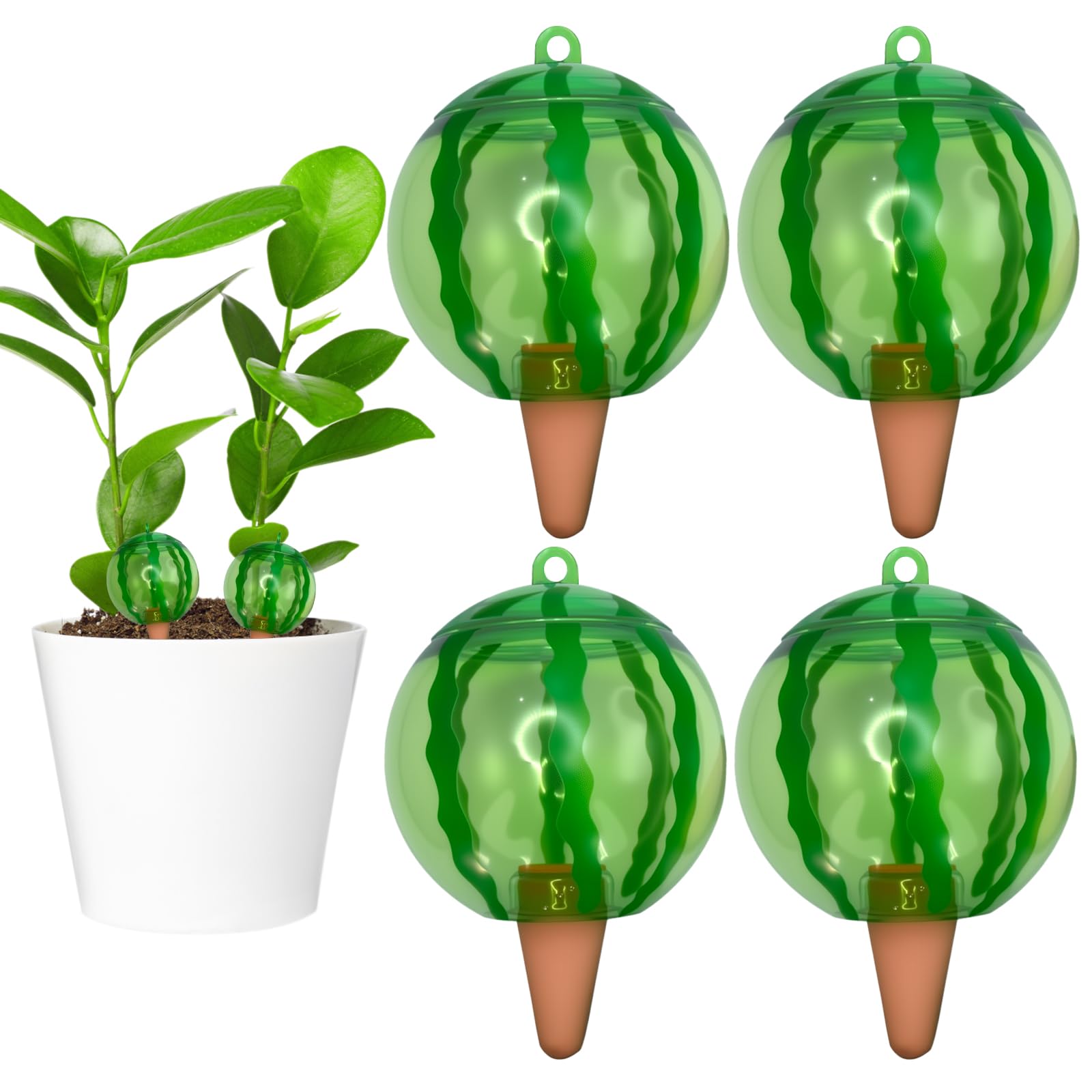 4 Pieza Riego automatico macetas, Regar Plantas Vacaciones, Diseño con Forma de sandíao, Bola de riego para Plantas Apta para Varias macetas (1Pieza x 500 ml)